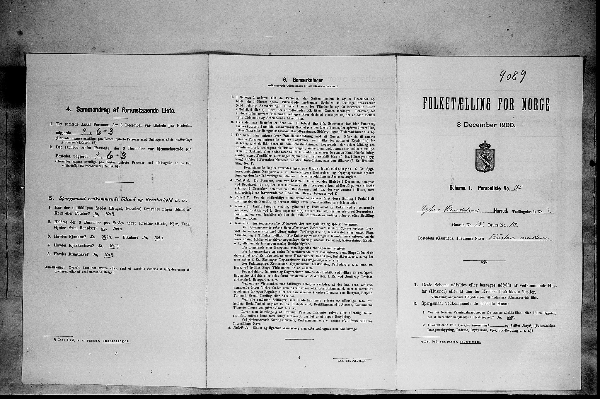 SAH, Folketelling 1900 for 0432 Ytre Rendal herred, 1900, s. 205