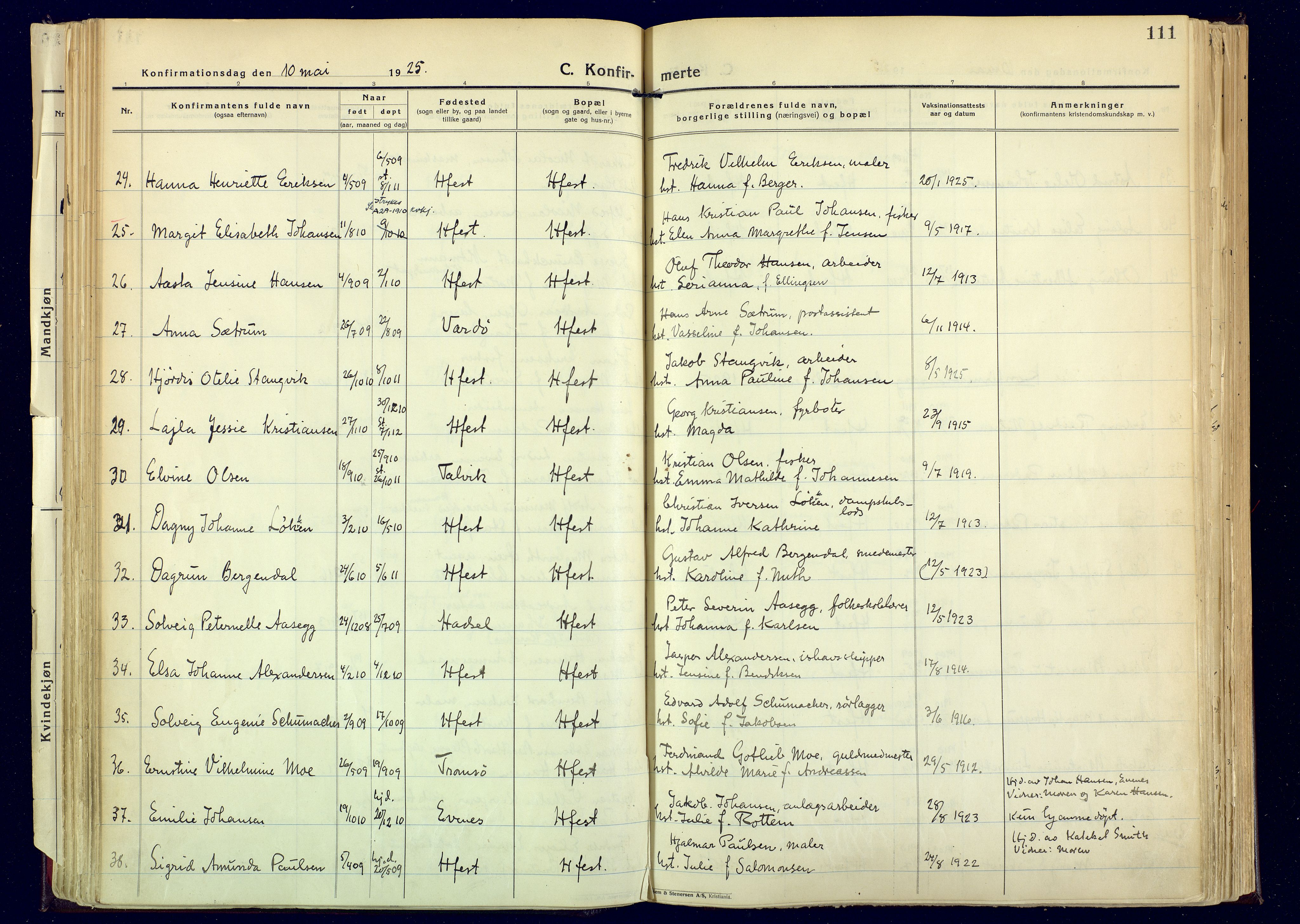 Hammerfest sokneprestkontor, AV/SATØ-S-1347/H/Ha/L0017.kirke: Ministerialbok nr. 17, 1923-1933, s. 111