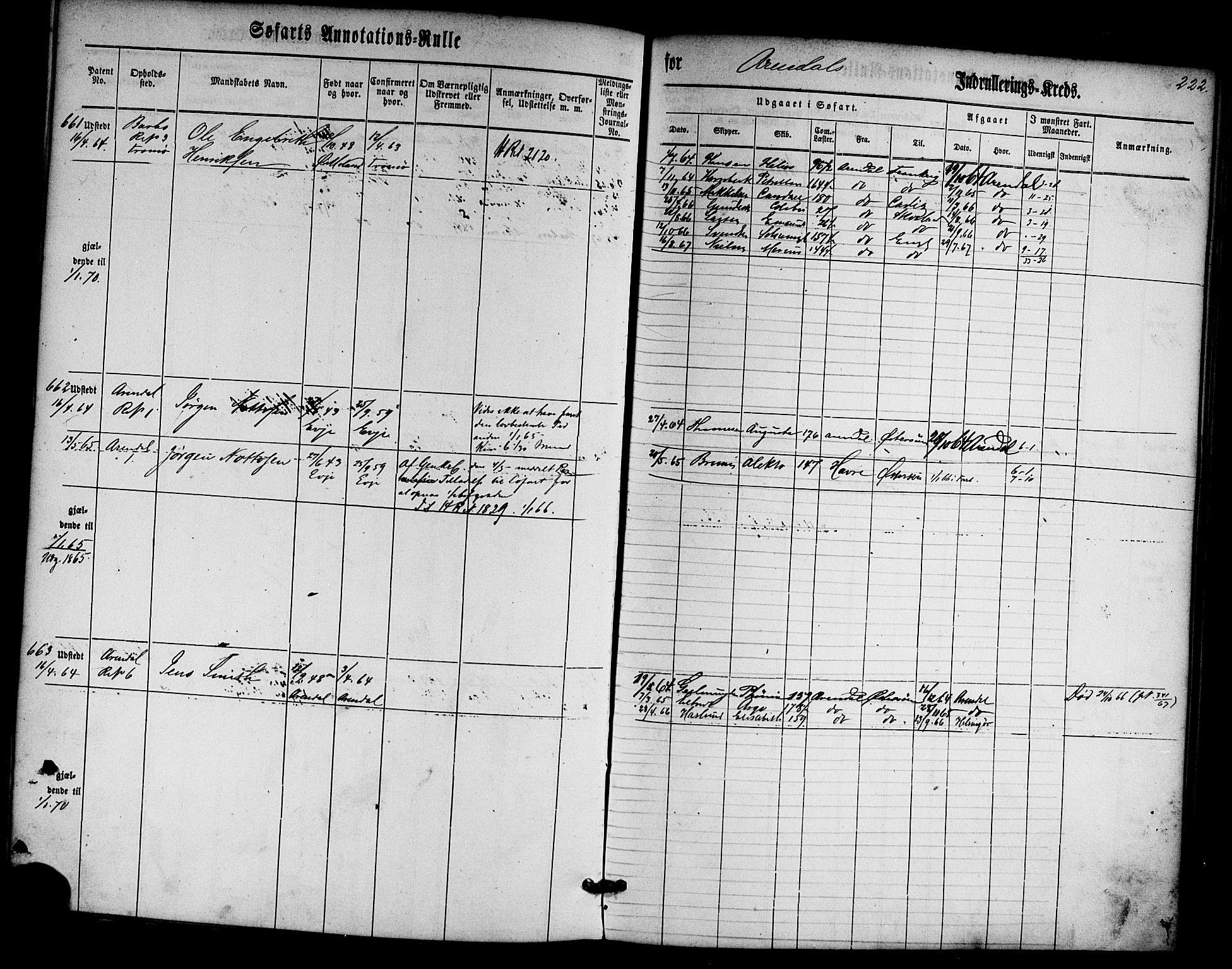 Arendal mønstringskrets, AV/SAK-2031-0012/F/Fa/L0001: Annotasjonsrulle nr 1-794 med register, E-1, 1860-1865, s. 256