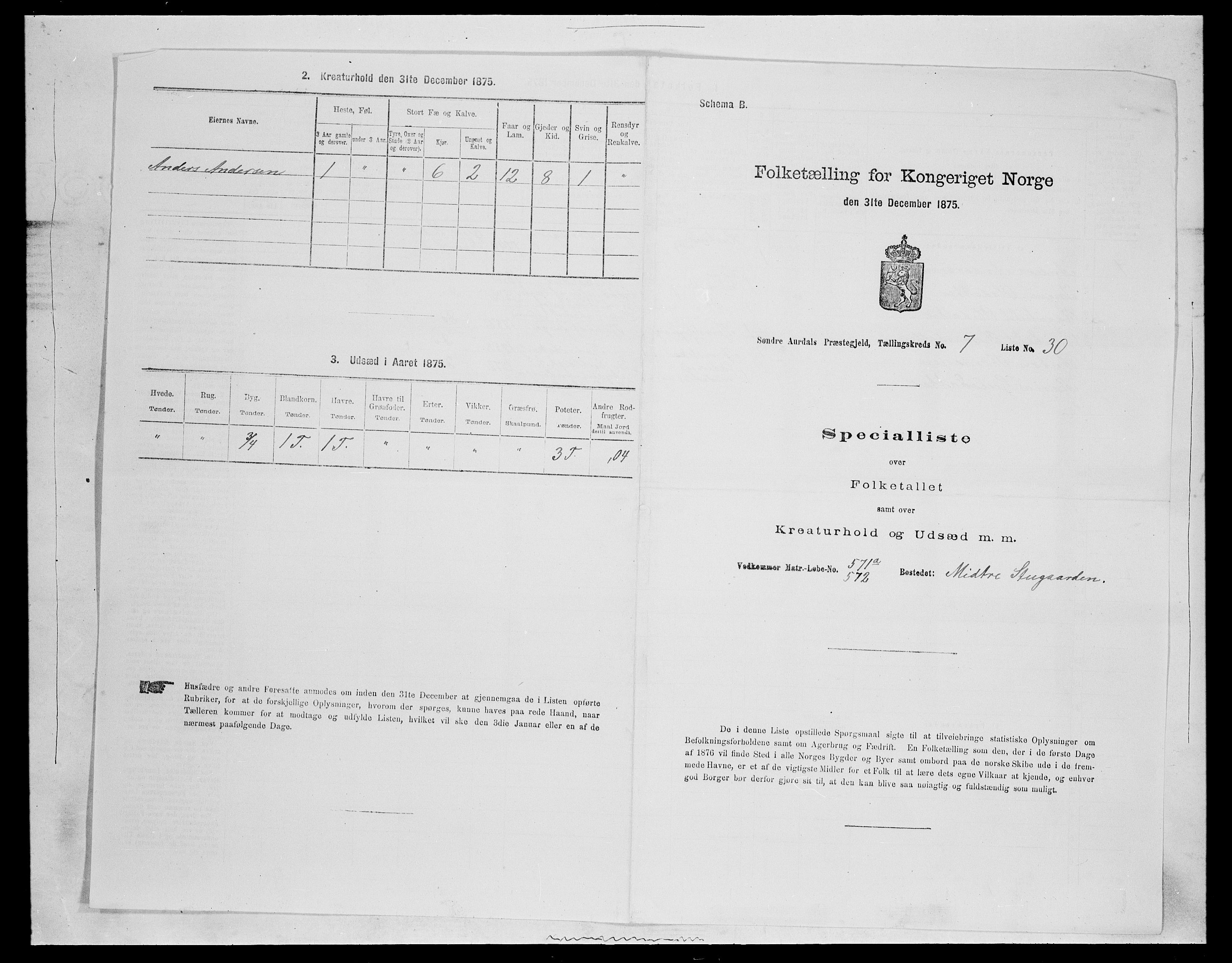 SAH, Folketelling 1875 for 0540P Sør-Aurdal prestegjeld, 1875, s. 1208