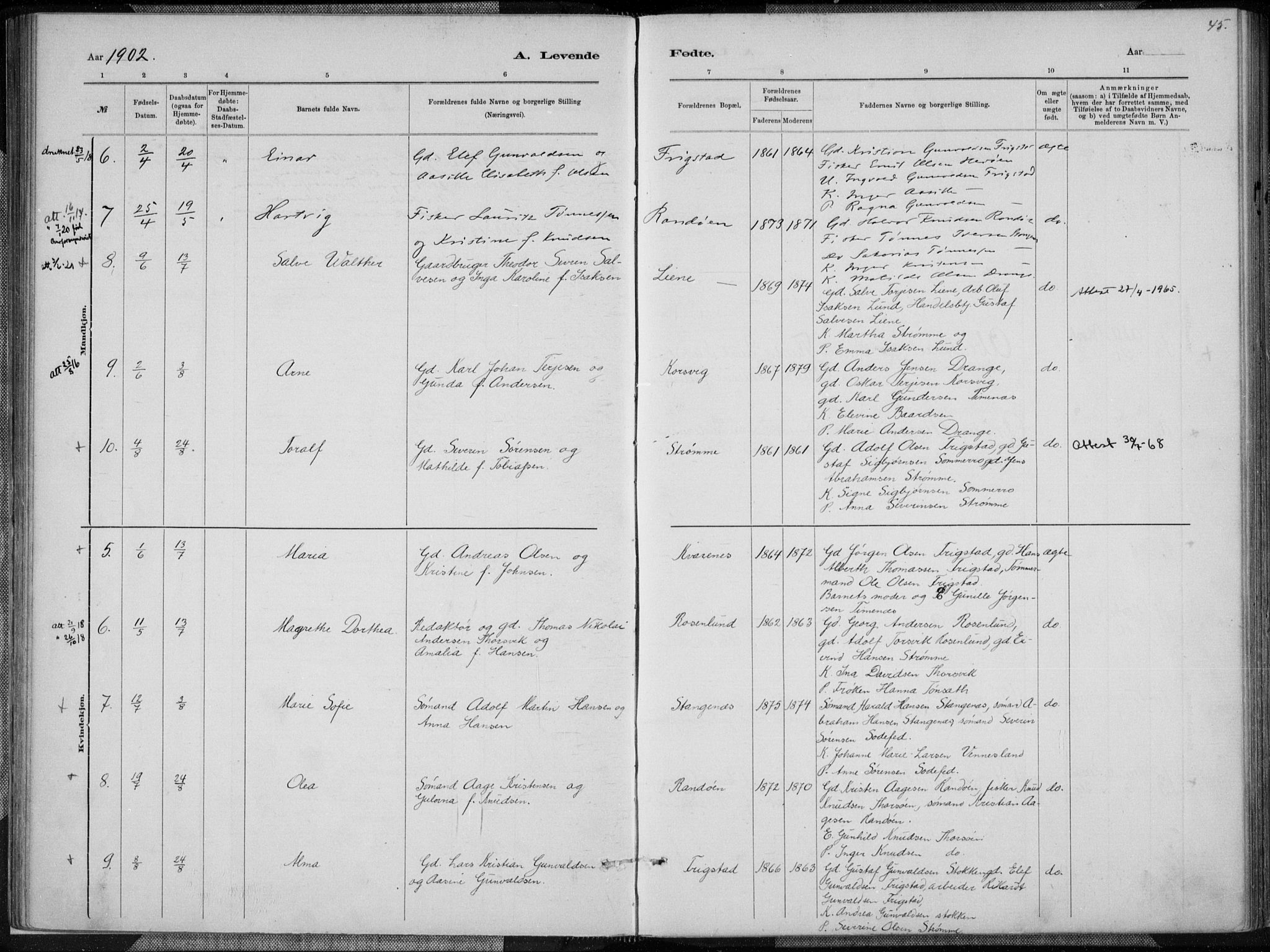 Oddernes sokneprestkontor, SAK/1111-0033/F/Fa/Fab/L0002: Ministerialbok nr. A 2, 1884-1903, s. 45