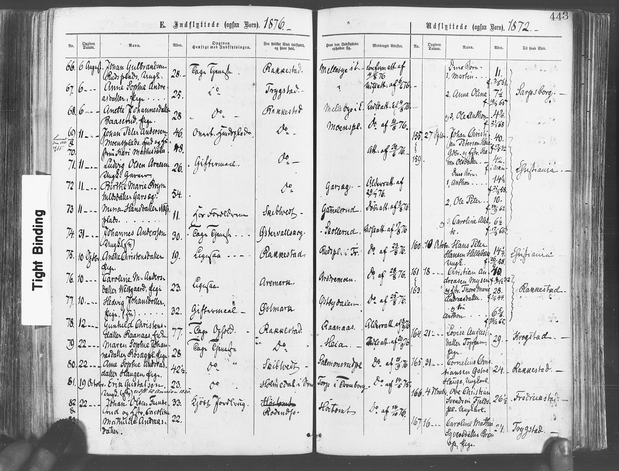 Eidsberg prestekontor Kirkebøker, AV/SAO-A-10905/F/Fa/L0011: Ministerialbok nr. I 11, 1867-1878, s. 443