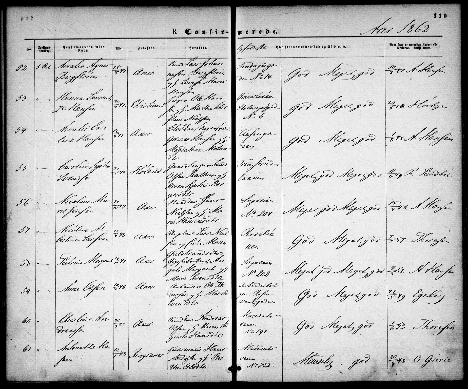 Gamle Aker prestekontor Kirkebøker, AV/SAO-A-10617a/F/L0001: Ministerialbok nr. 1, 1861-1865, s. 110