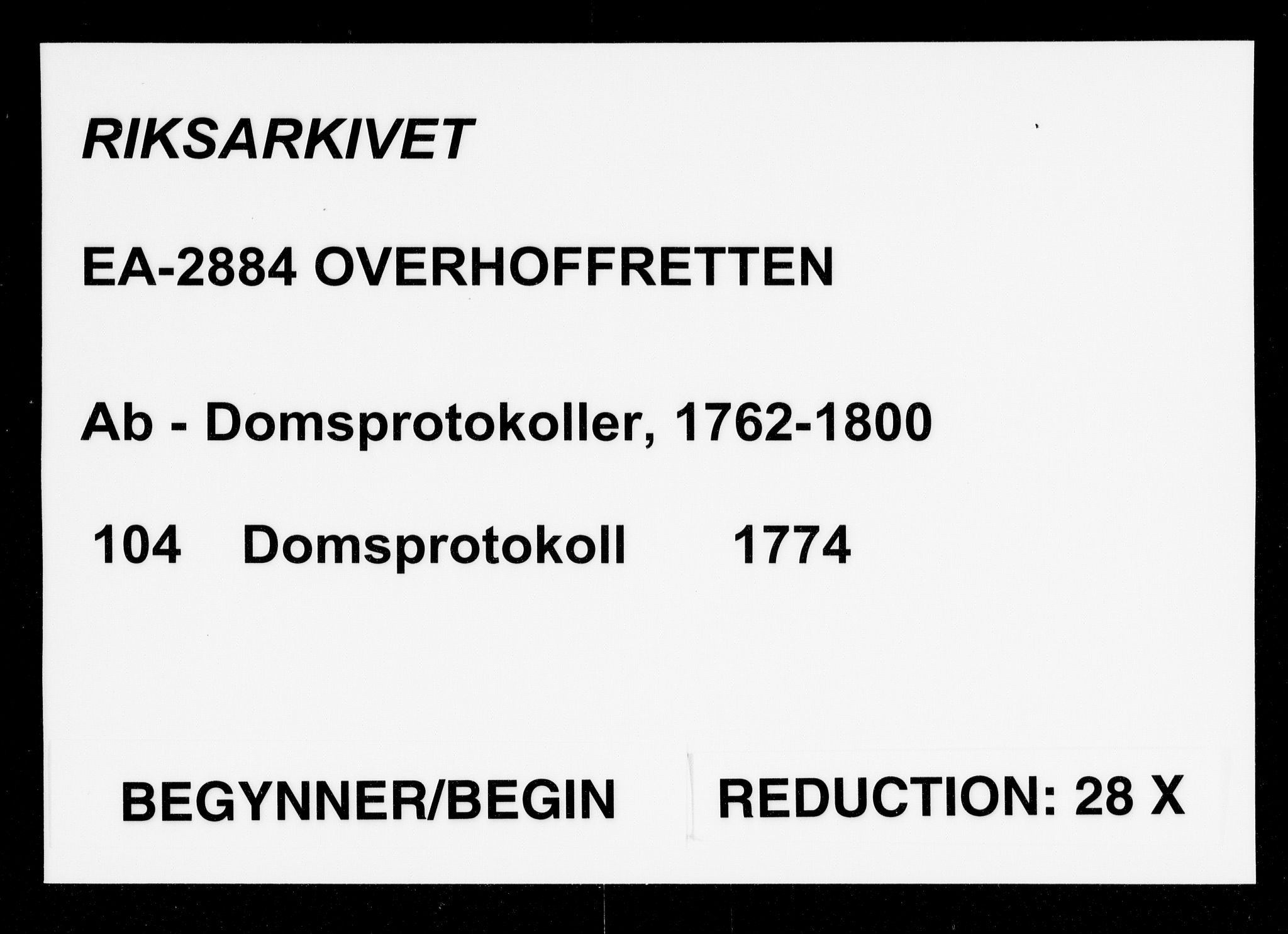 Overhoffretten 1667-1797, RA/EA-2884/Ab/L0104: Domsprotokoll, 1774