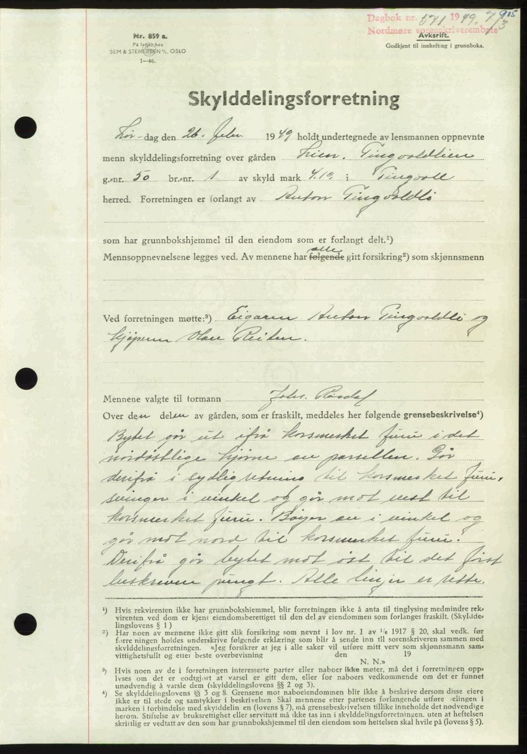 Nordmøre sorenskriveri, SAT/A-4132/1/2/2Ca: Pantebok nr. A110, 1948-1949, Dagboknr: 571/1949