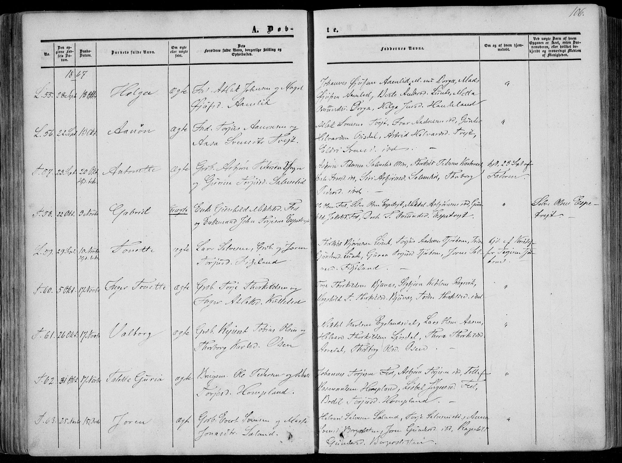 Sirdal sokneprestkontor, AV/SAK-1111-0036/F/Fa/Fab/L0002: Ministerialbok nr. A 2, 1855-1874, s. 106