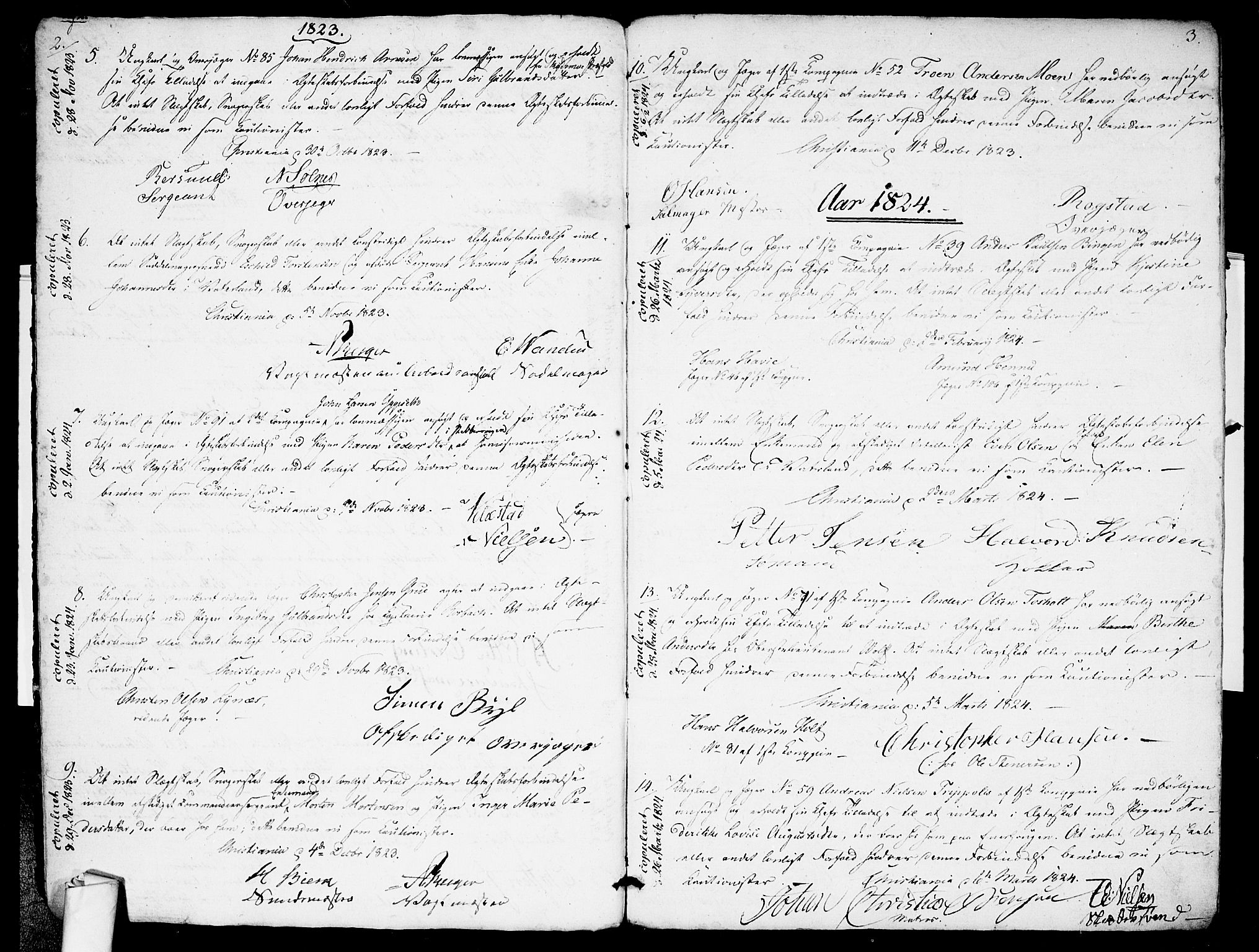 Garnisonsmenigheten Kirkebøker, AV/SAO-A-10846/H/Ha/L0001: Lysningsprotokoll nr. I 1, 1823-1828, s. 2-3