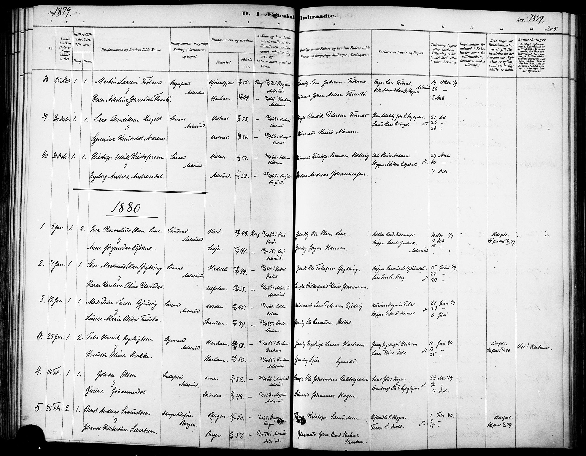 Ministerialprotokoller, klokkerbøker og fødselsregistre - Møre og Romsdal, SAT/A-1454/529/L0454: Ministerialbok nr. 529A04, 1878-1885, s. 205
