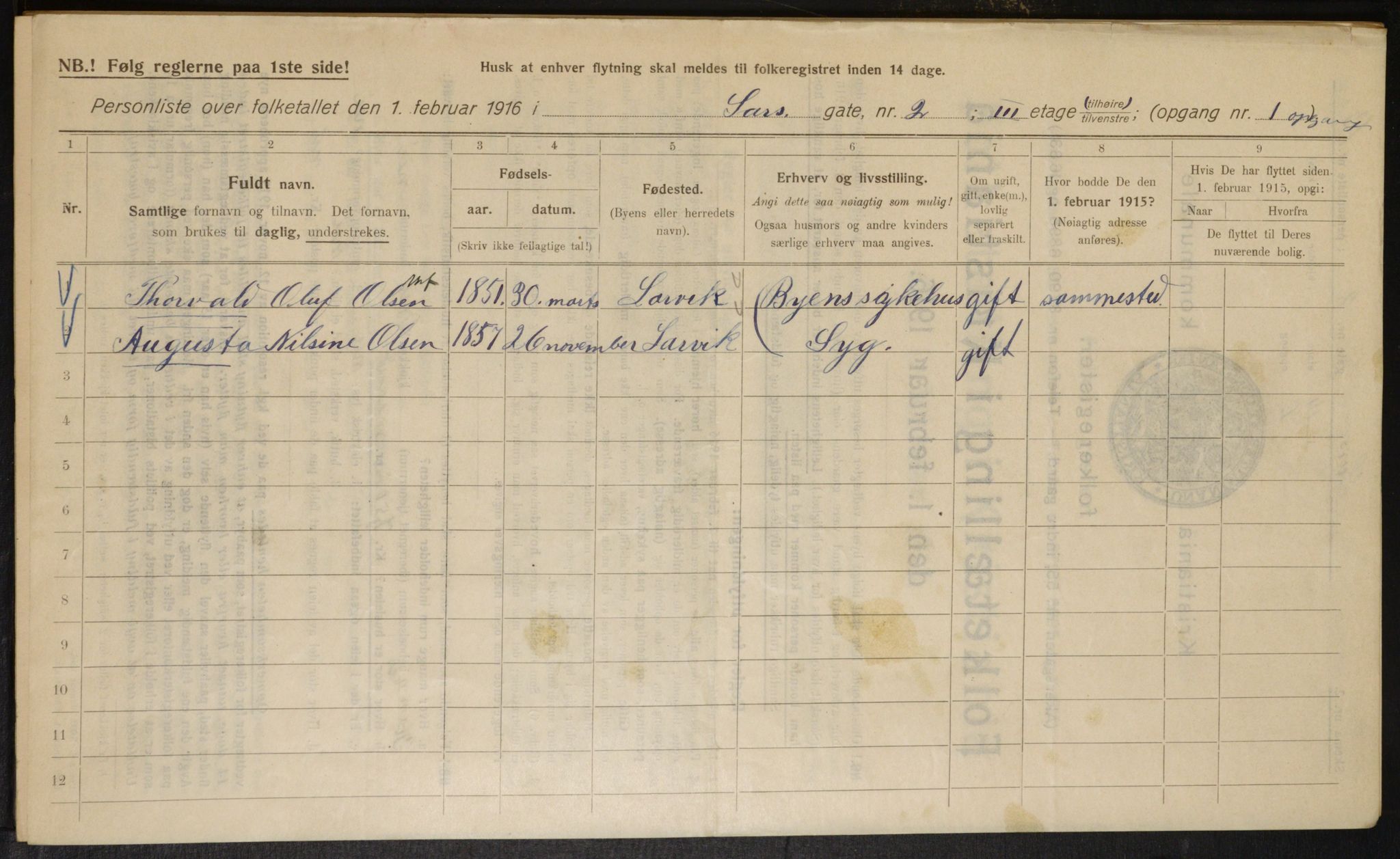 OBA, Kommunal folketelling 1.2.1916 for Kristiania, 1916, s. 91420