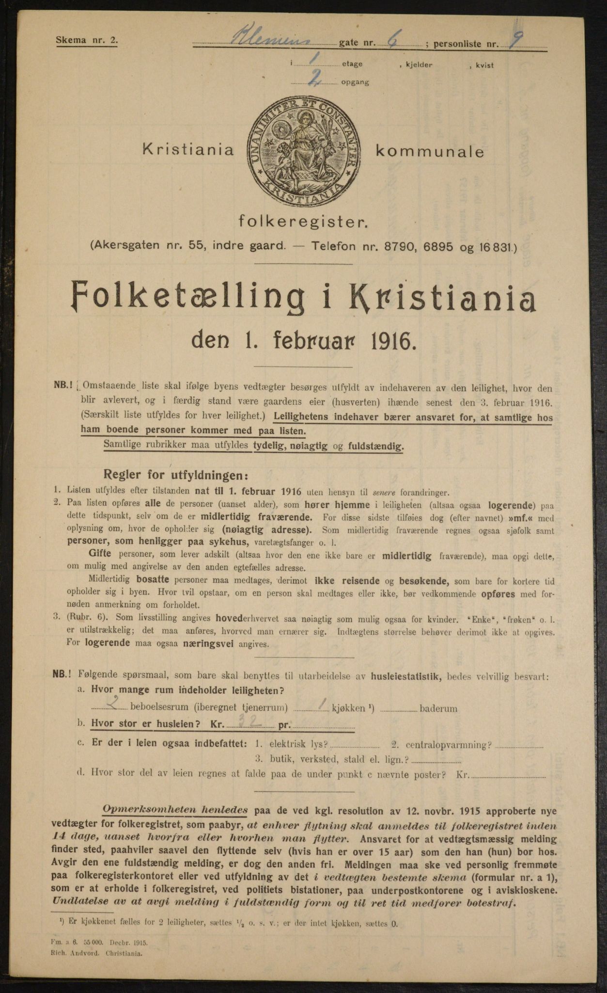 OBA, Kommunal folketelling 1.2.1916 for Kristiania, 1916, s. 12932