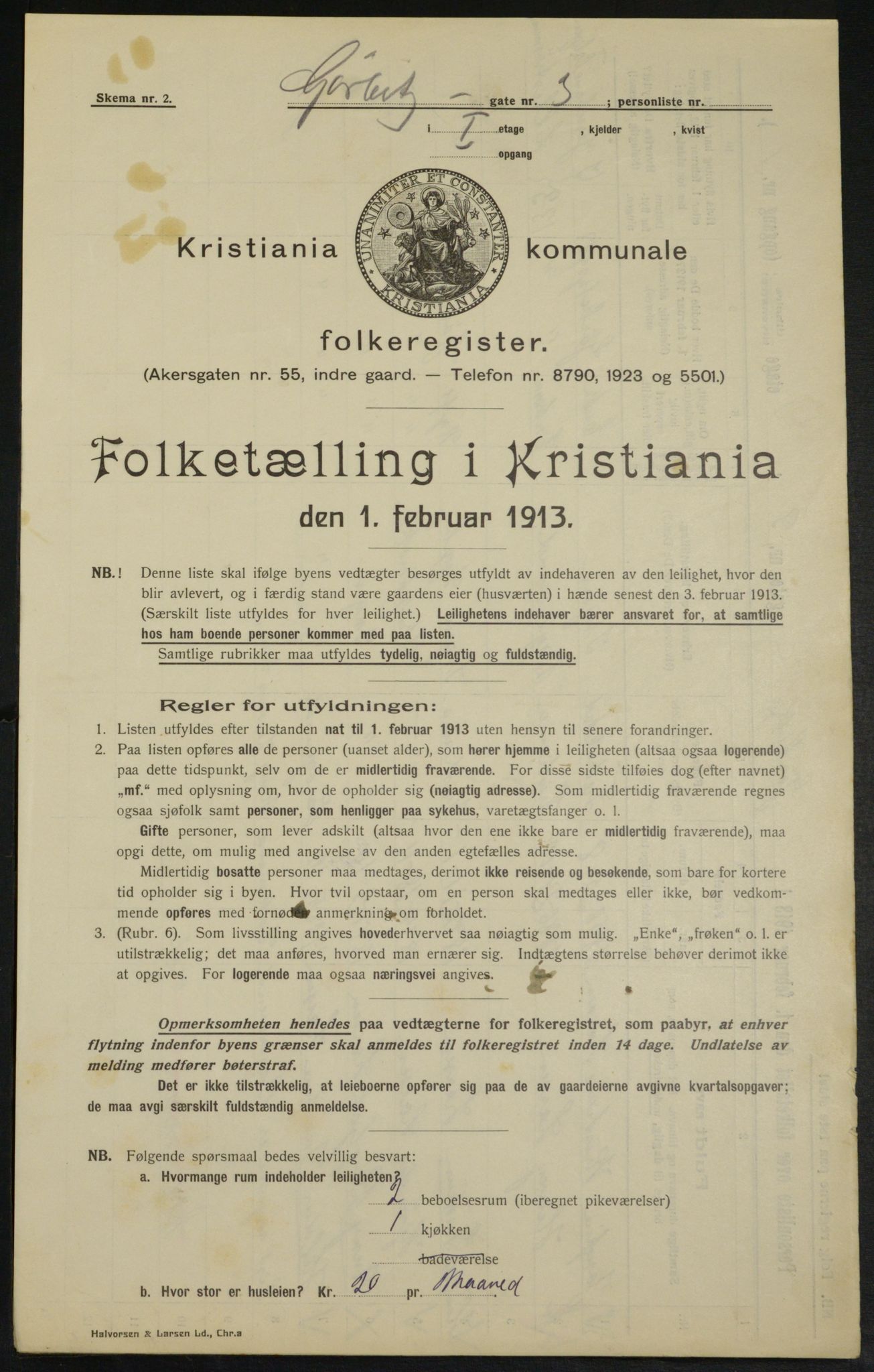 OBA, Kommunal folketelling 1.2.1913 for Kristiania, 1913, s. 32758