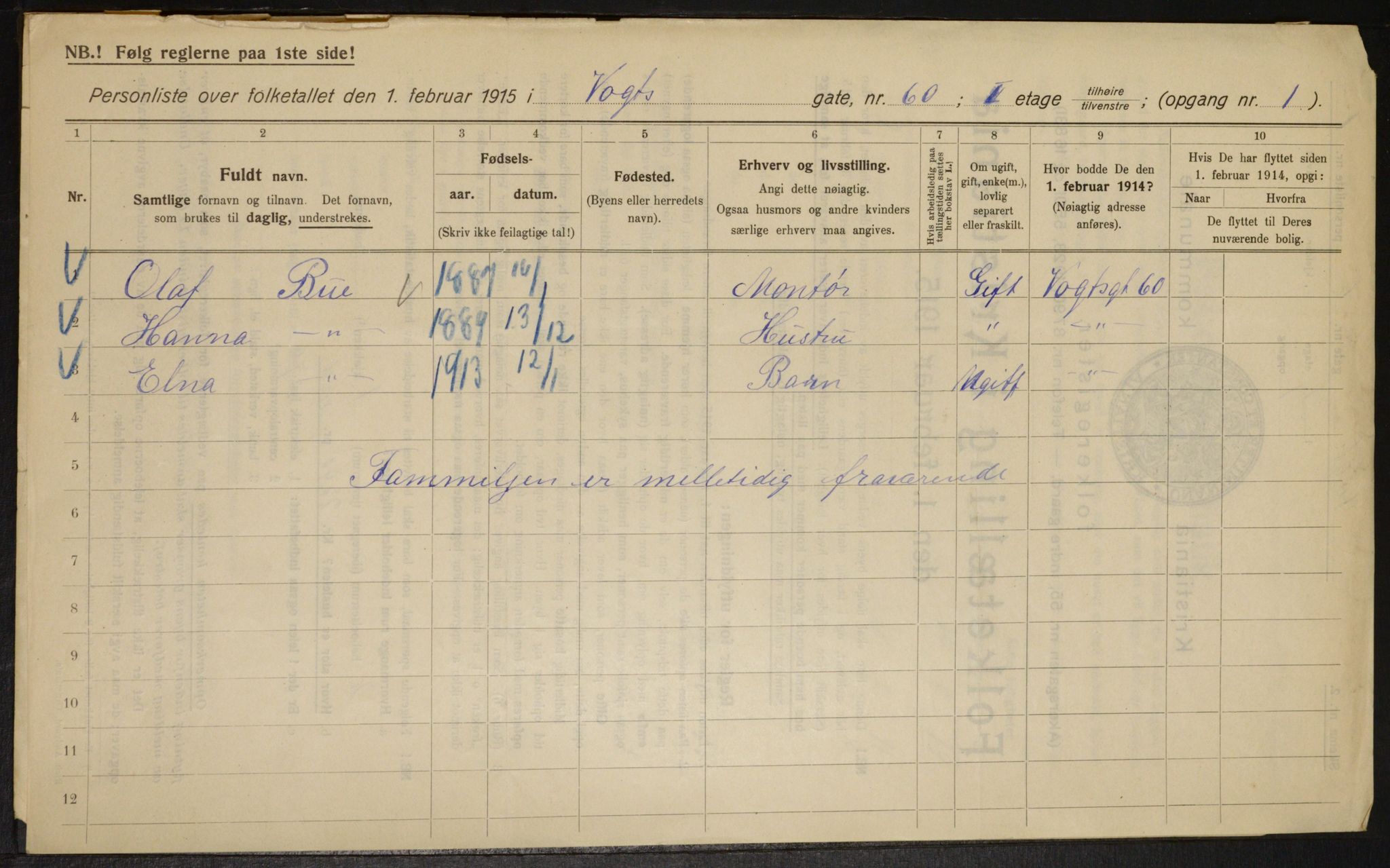 OBA, Kommunal folketelling 1.2.1915 for Kristiania, 1915, s. 125970