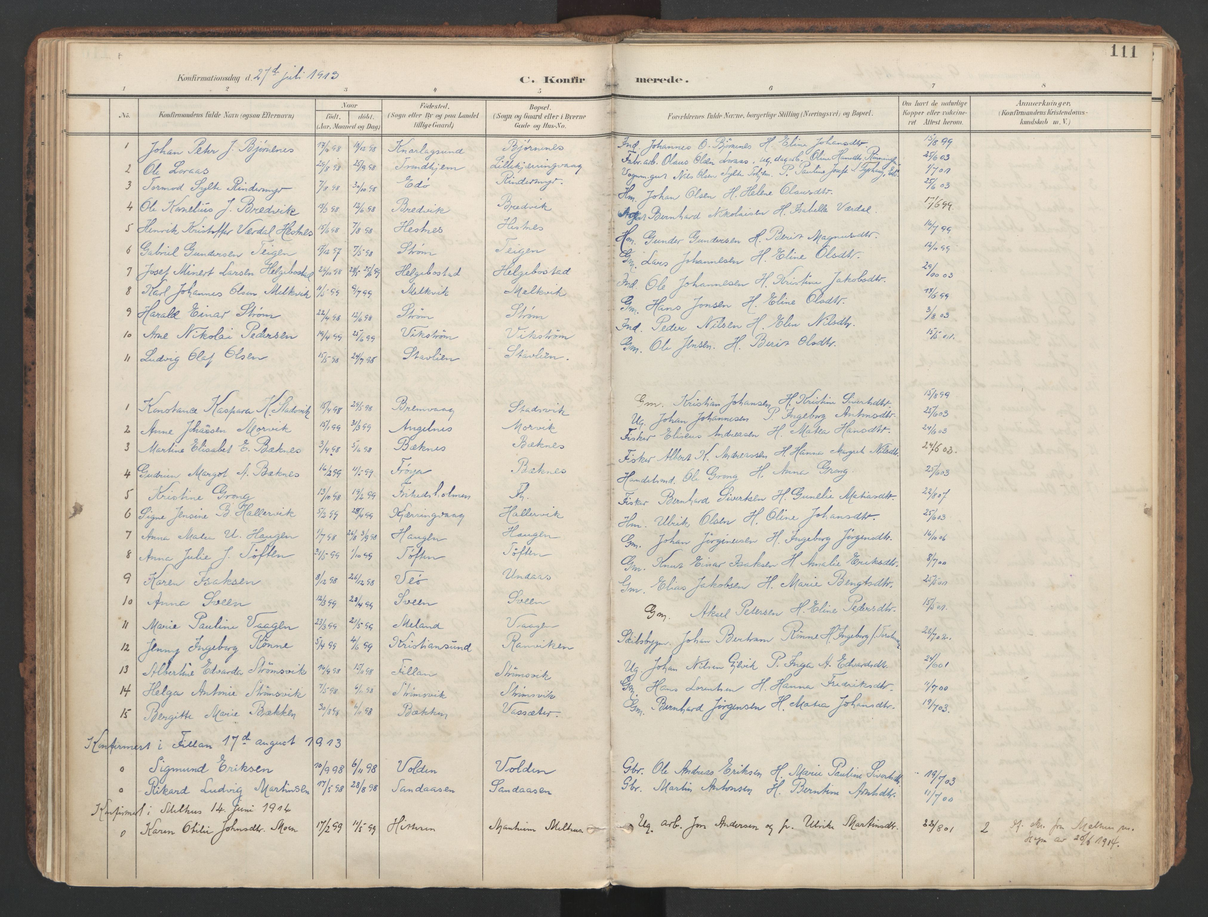 Ministerialprotokoller, klokkerbøker og fødselsregistre - Sør-Trøndelag, AV/SAT-A-1456/634/L0537: Ministerialbok nr. 634A13, 1896-1922, s. 111