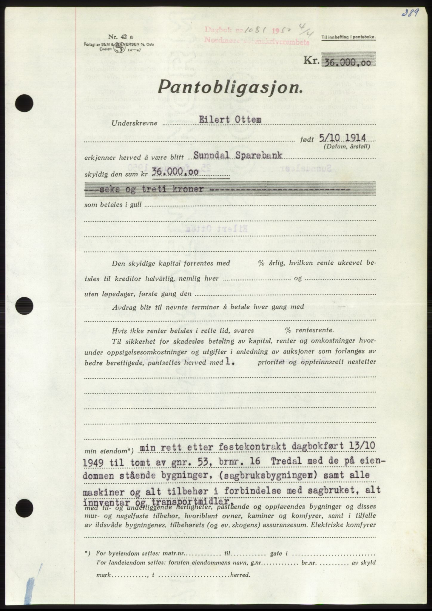 Nordmøre sorenskriveri, SAT/A-4132/1/2/2Ca: Pantebok nr. B104, 1950-1950, Dagboknr: 1081/1950