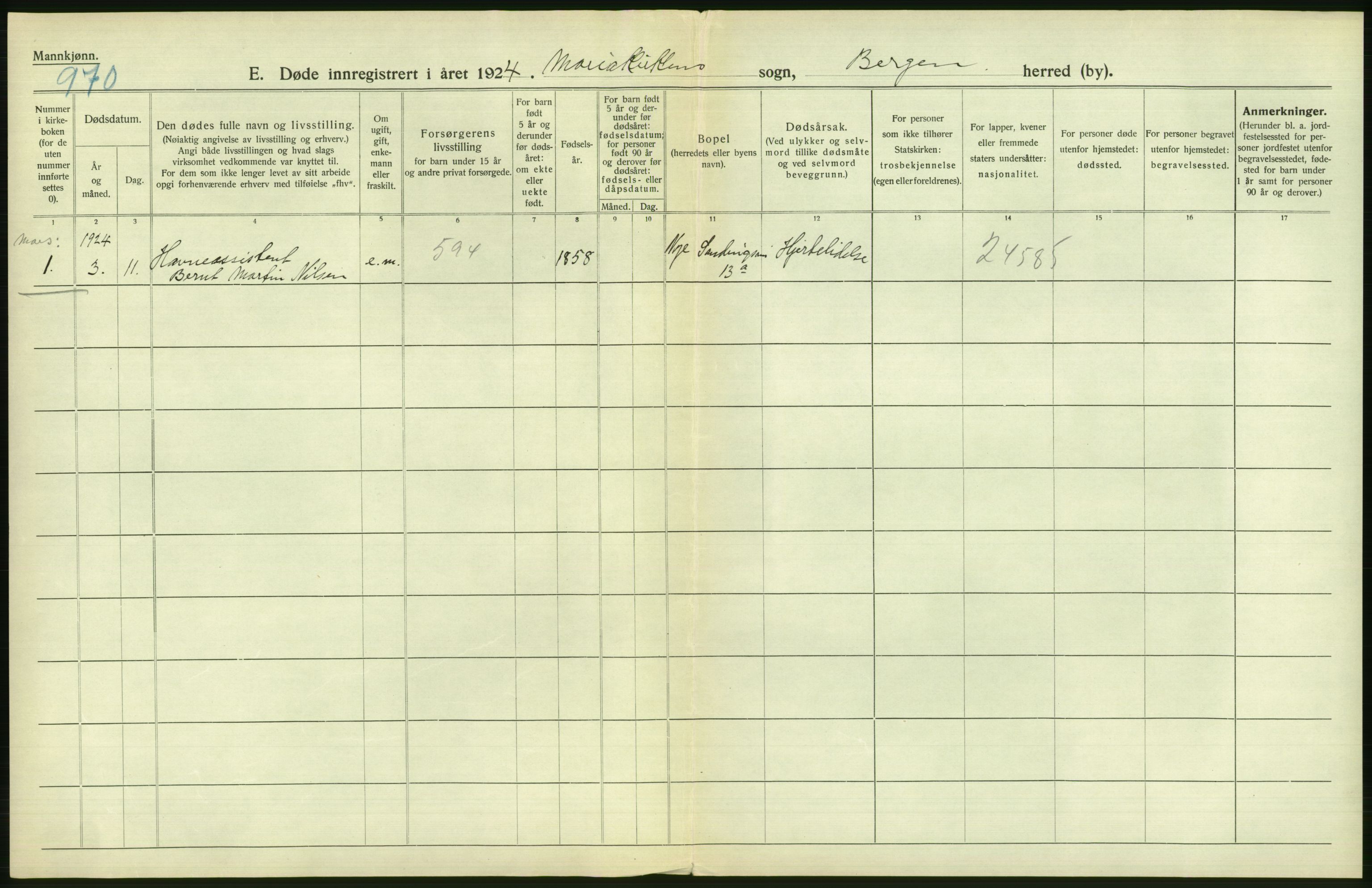 Statistisk sentralbyrå, Sosiodemografiske emner, Befolkning, RA/S-2228/D/Df/Dfc/Dfcd/L0028: Bergen: Gifte, døde., 1924, s. 454