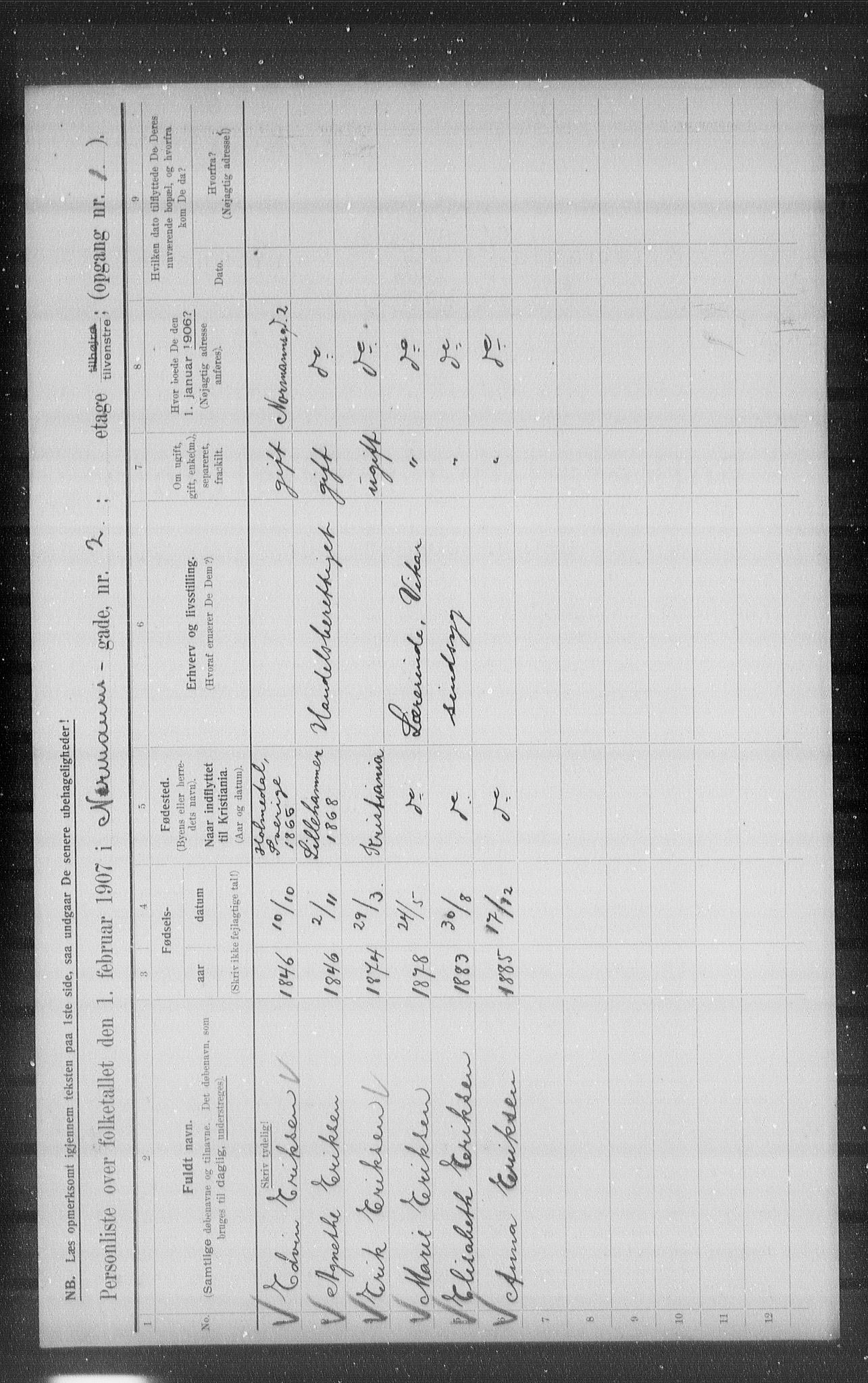 OBA, Kommunal folketelling 1.2.1907 for Kristiania kjøpstad, 1907, s. 37655