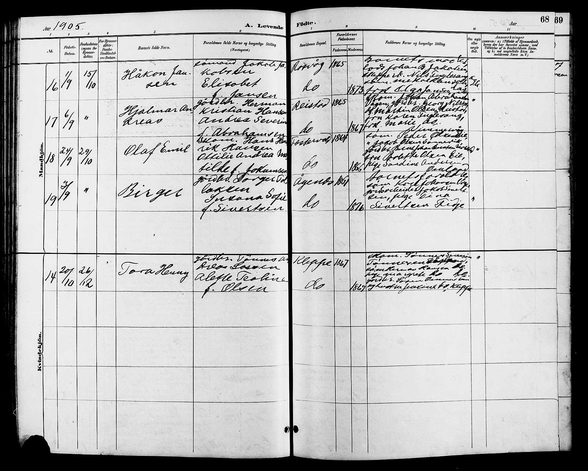 Flekkefjord sokneprestkontor, AV/SAK-1111-0012/F/Fb/Fbb/L0004: Klokkerbok nr. B 4, 1889-1907, s. 68