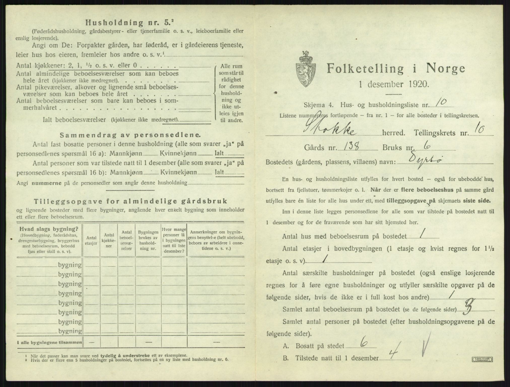SAKO, Folketelling 1920 for 0720 Stokke herred, 1920, s. 1838