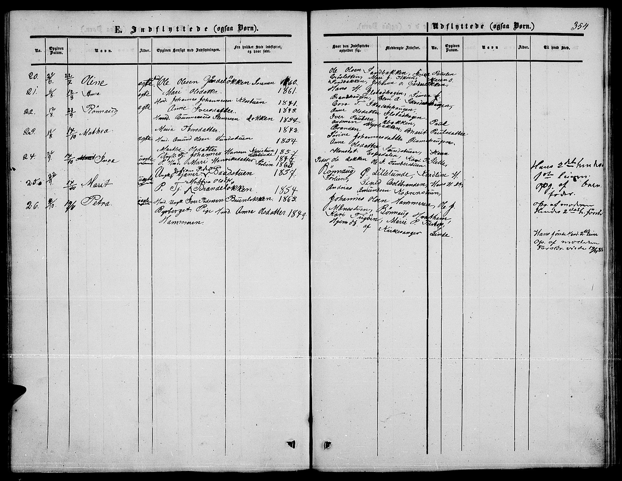 Nord-Fron prestekontor, SAH/PREST-080/H/Ha/Hab/L0001: Klokkerbok nr. 1, 1851-1883, s. 354