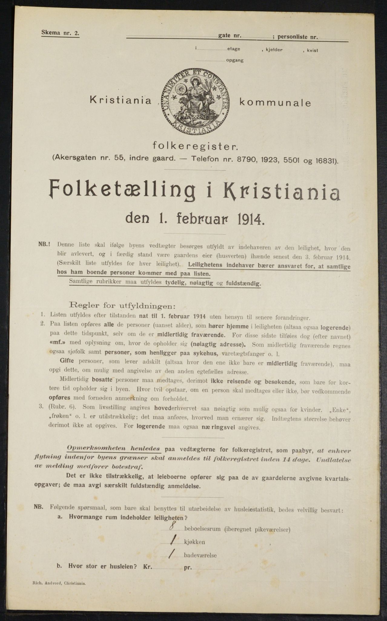 OBA, Kommunal folketelling 1.2.1914 for Kristiania, 1914, s. 107007