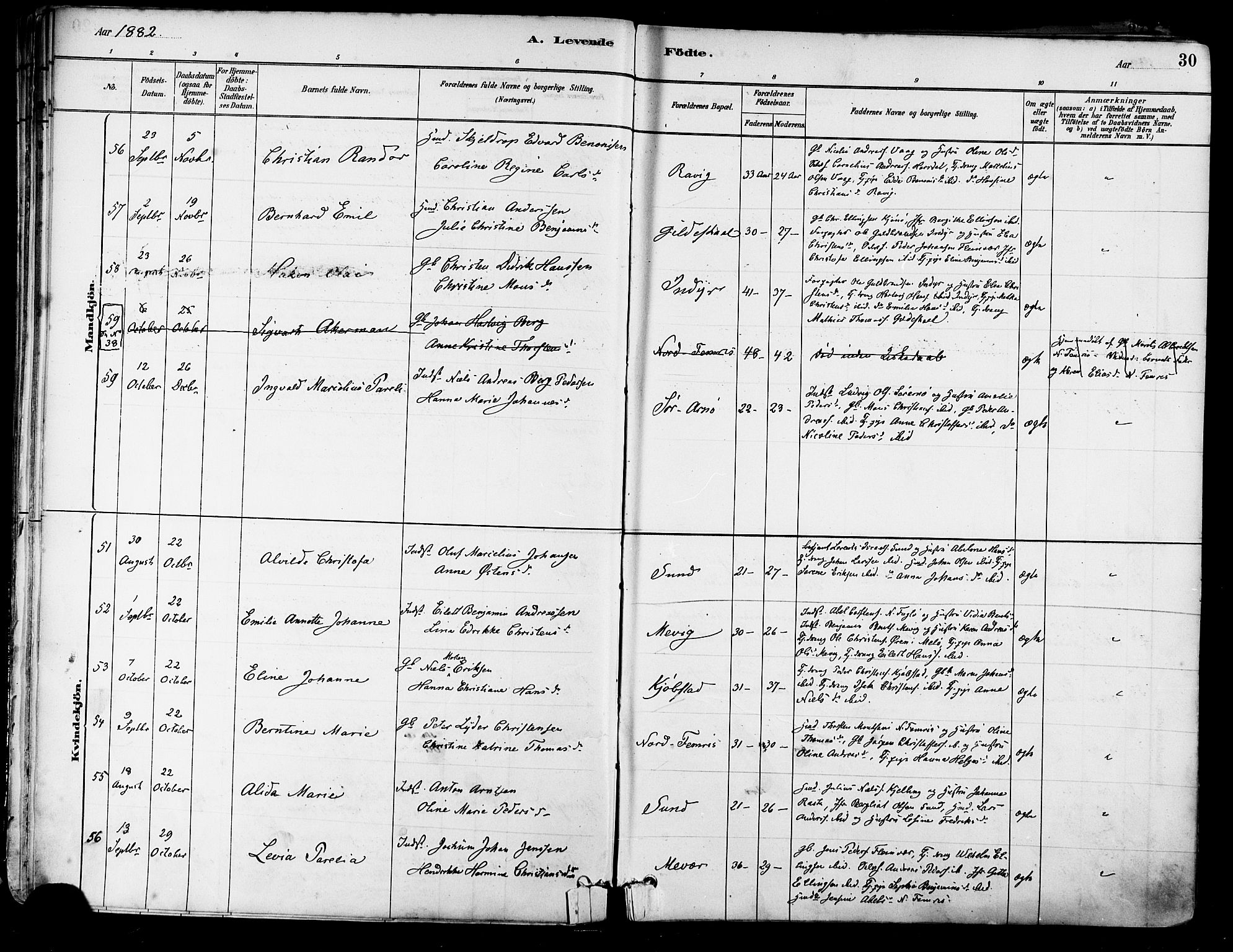 Ministerialprotokoller, klokkerbøker og fødselsregistre - Nordland, SAT/A-1459/805/L0099: Ministerialbok nr. 805A06, 1880-1891, s. 30