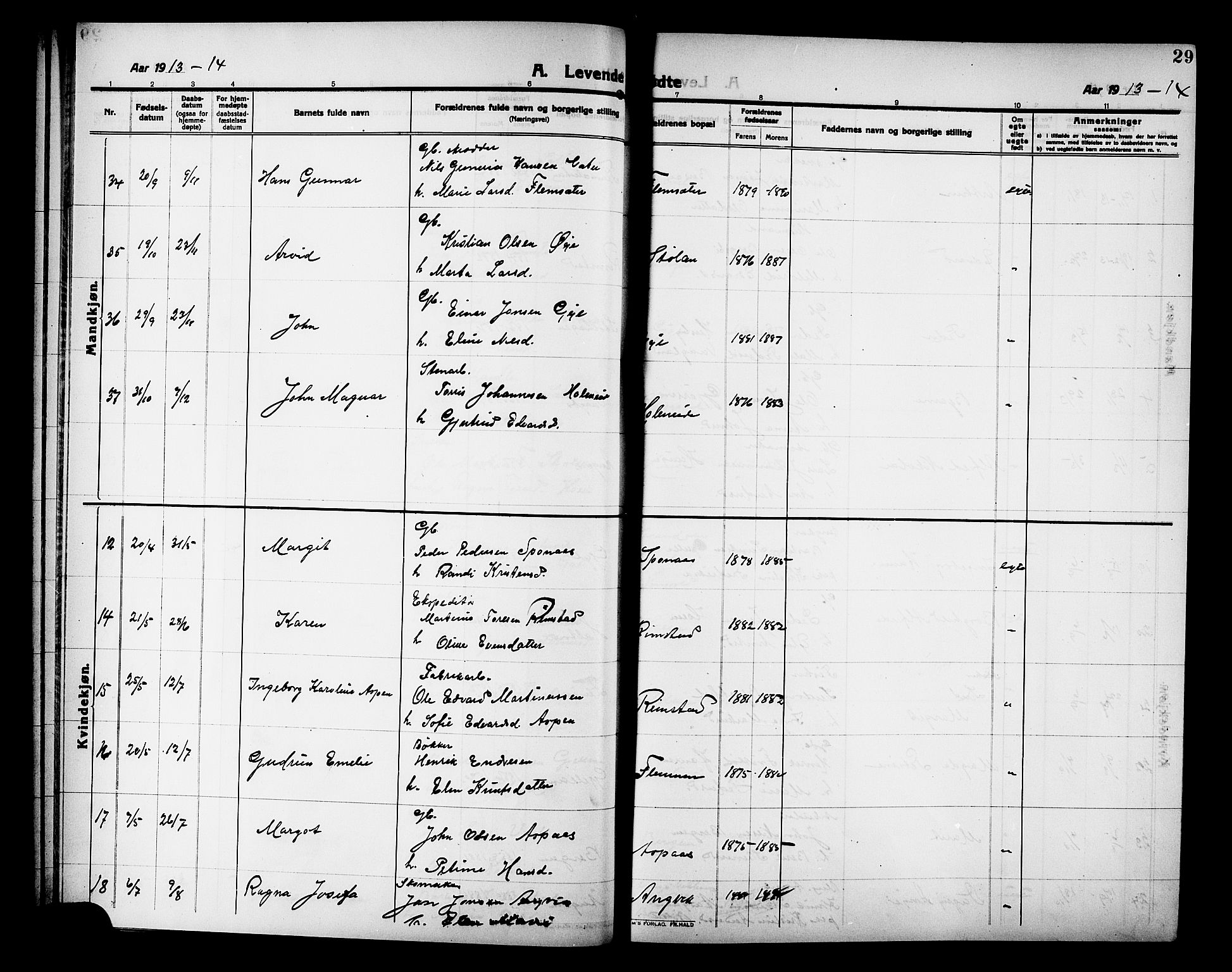 Ministerialprotokoller, klokkerbøker og fødselsregistre - Møre og Romsdal, AV/SAT-A-1454/586/L0993: Klokkerbok nr. 586C04, 1910-1918, s. 29