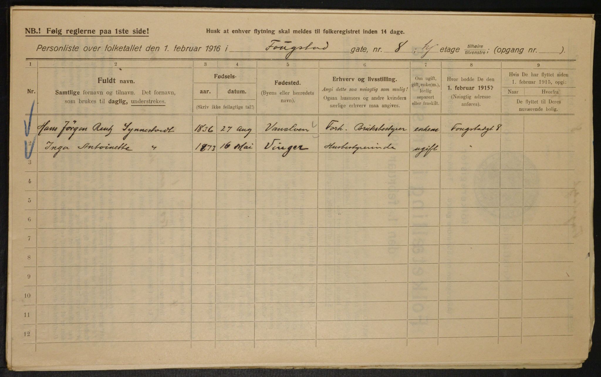 OBA, Kommunal folketelling 1.2.1916 for Kristiania, 1916, s. 25694