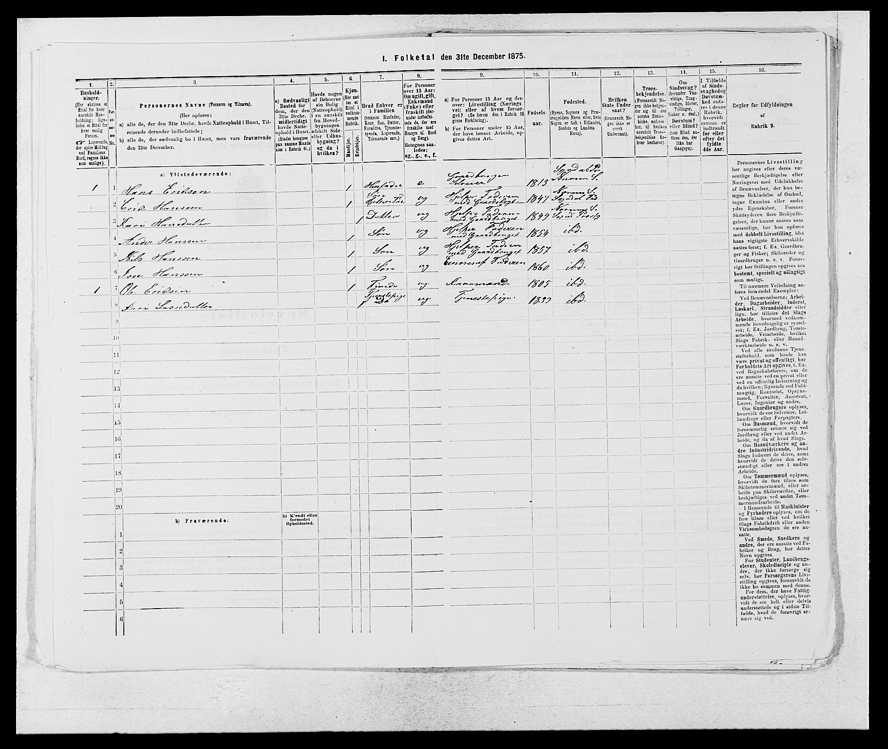 SAB, Folketelling 1875 for 1420P Sogndal prestegjeld, 1875, s. 985