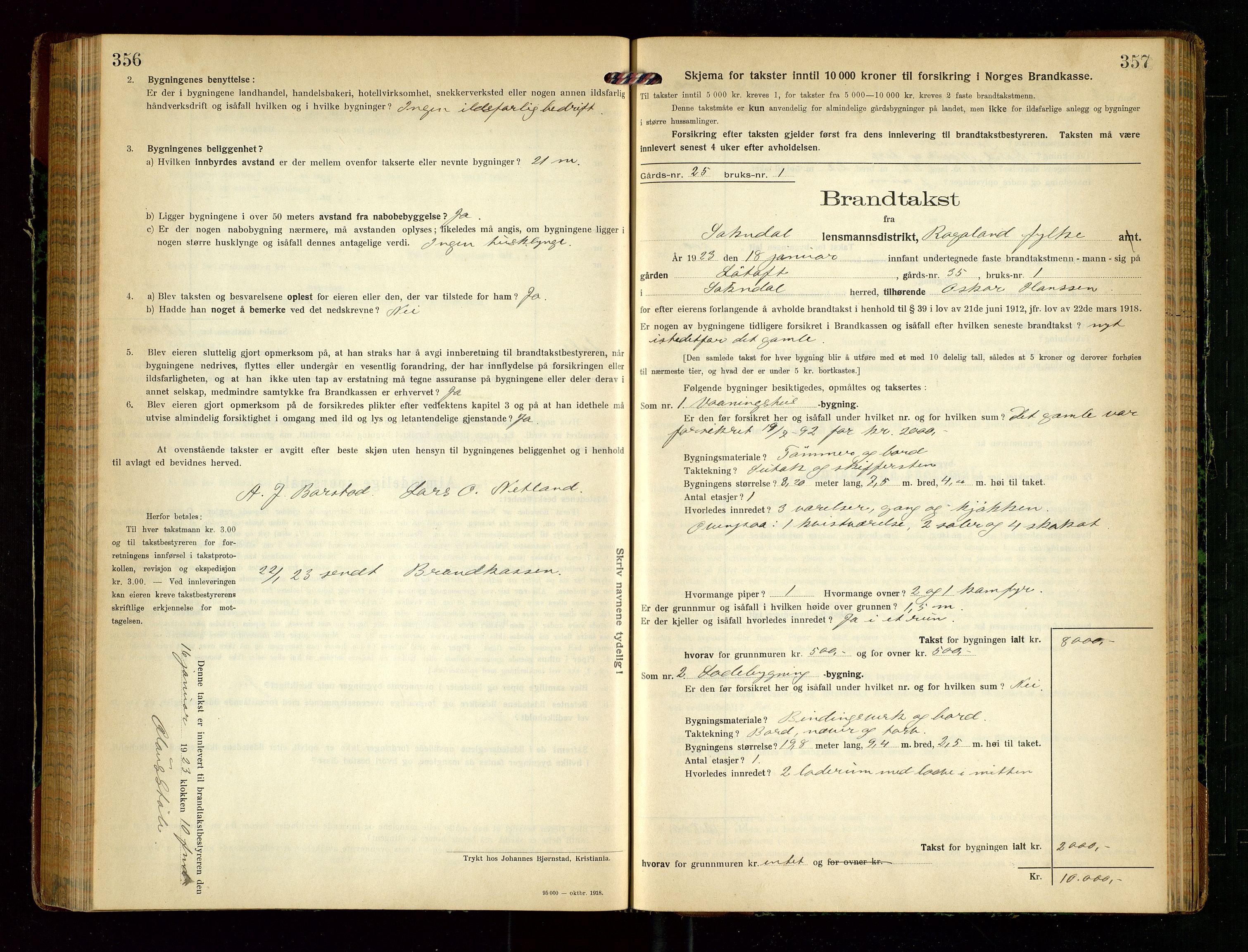 Sokndal lensmannskontor, AV/SAST-A-100417/Gob/L0005: "Brandtakst-Protokol", 1920-1924, s. 356-357