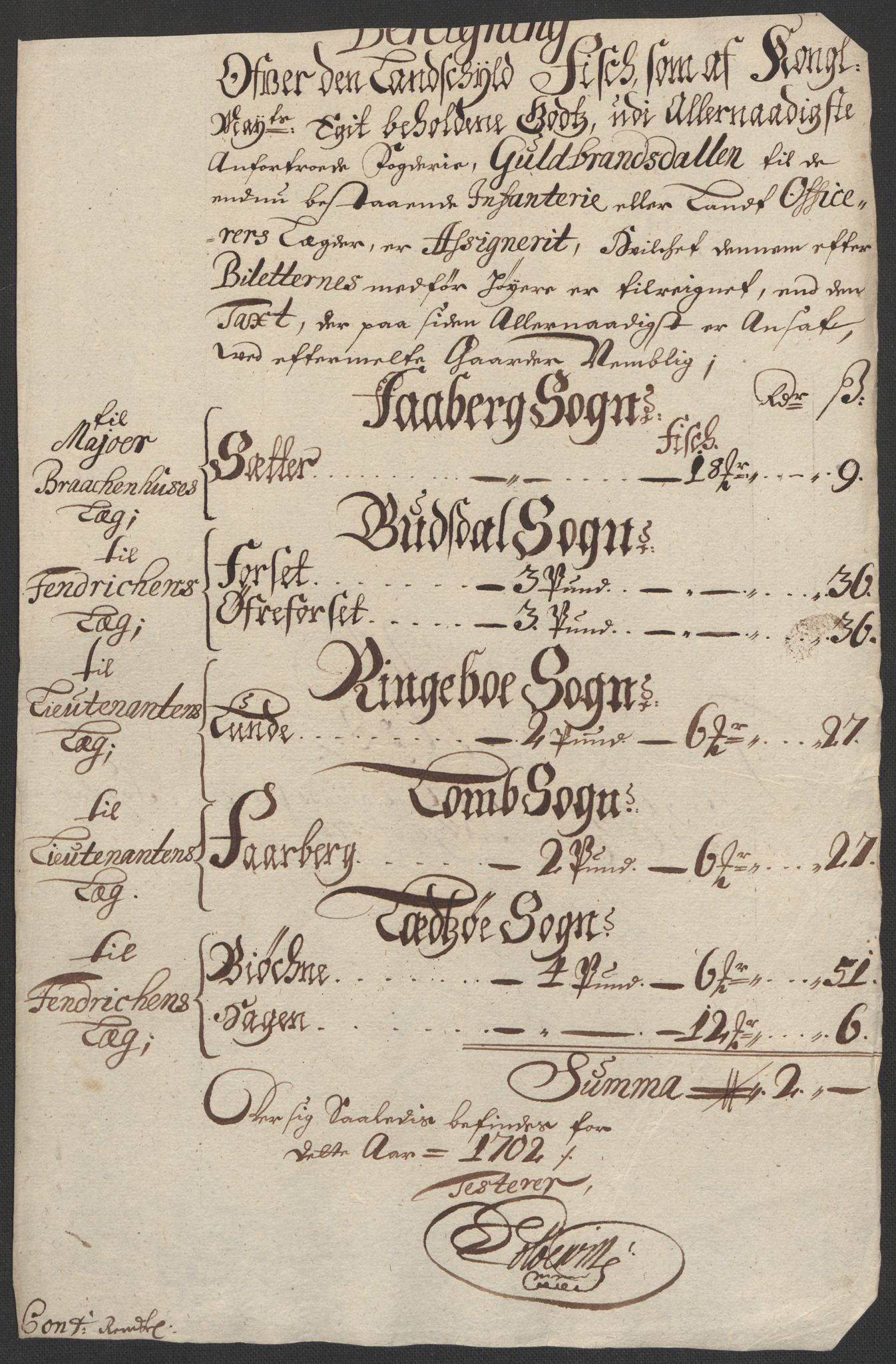 Rentekammeret inntil 1814, Reviderte regnskaper, Fogderegnskap, RA/EA-4092/R17/L1175: Fogderegnskap Gudbrandsdal, 1702, s. 111