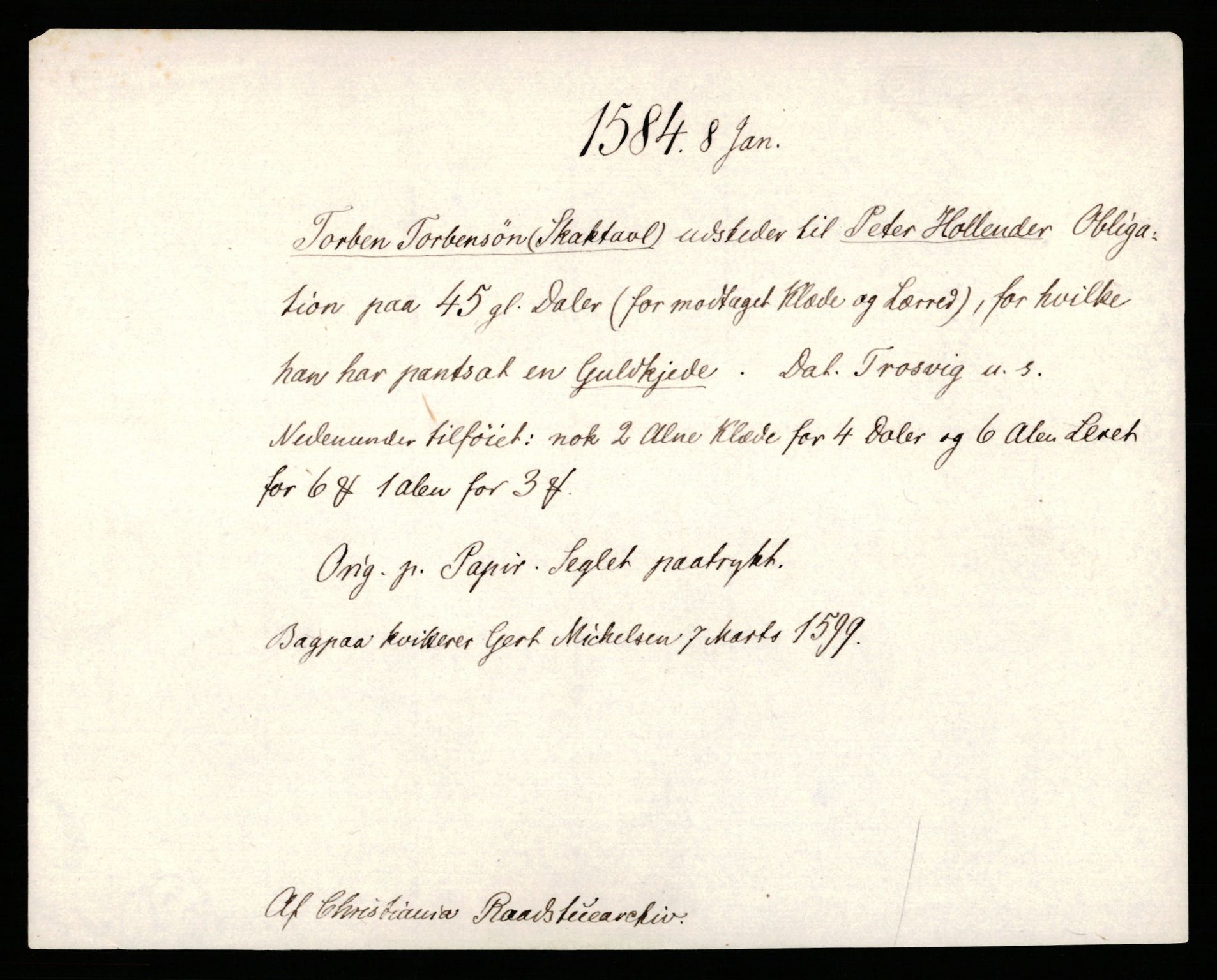 Riksarkivets diplomsamling, AV/RA-EA-5965/F35/F35b/L0003: Riksarkivets diplomer, seddelregister, 1583-1592, s. 3