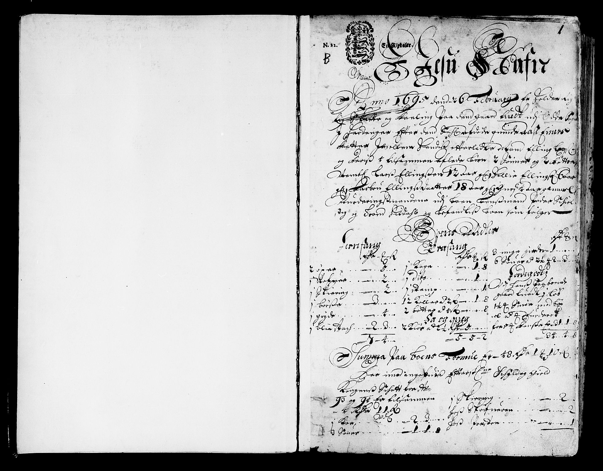 Hardanger og Voss sorenskriveri, SAB/A-2501/4/4A/4Ac/L0001: Skifterettsprotokoll for sorenskriveriet, 1695-1707, s. 1b-2a