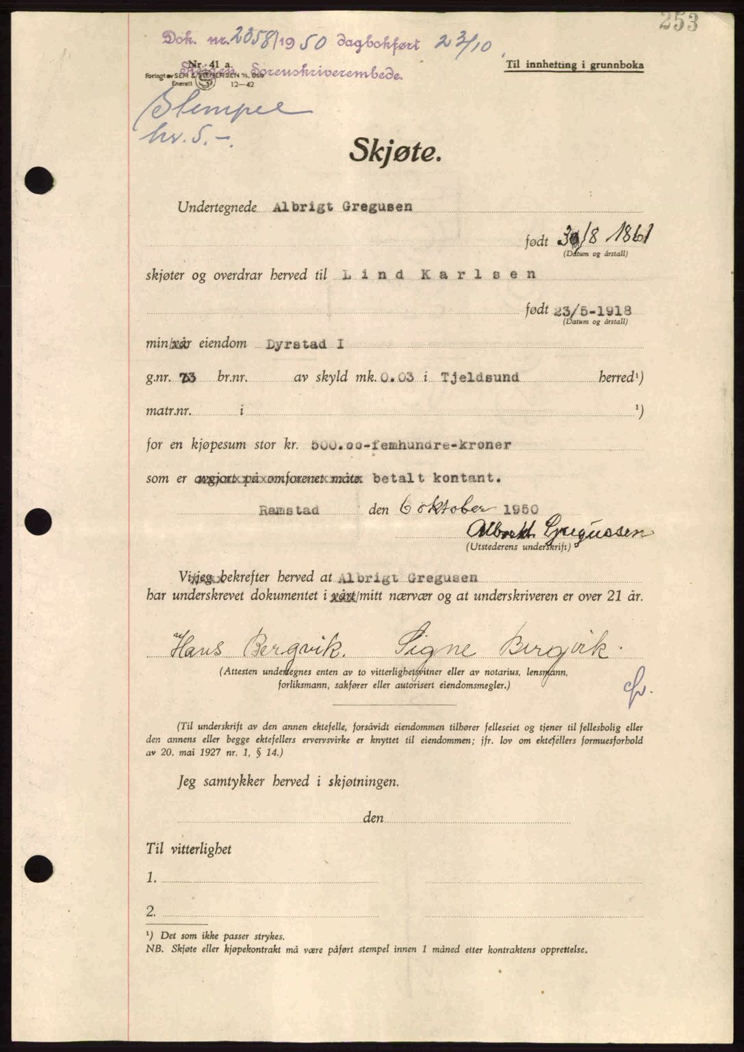 Steigen og Ofoten sorenskriveri, SAT/A-0030/1/2/2C: Pantebok nr. A21, 1950-1950, Dagboknr: 2358/1950