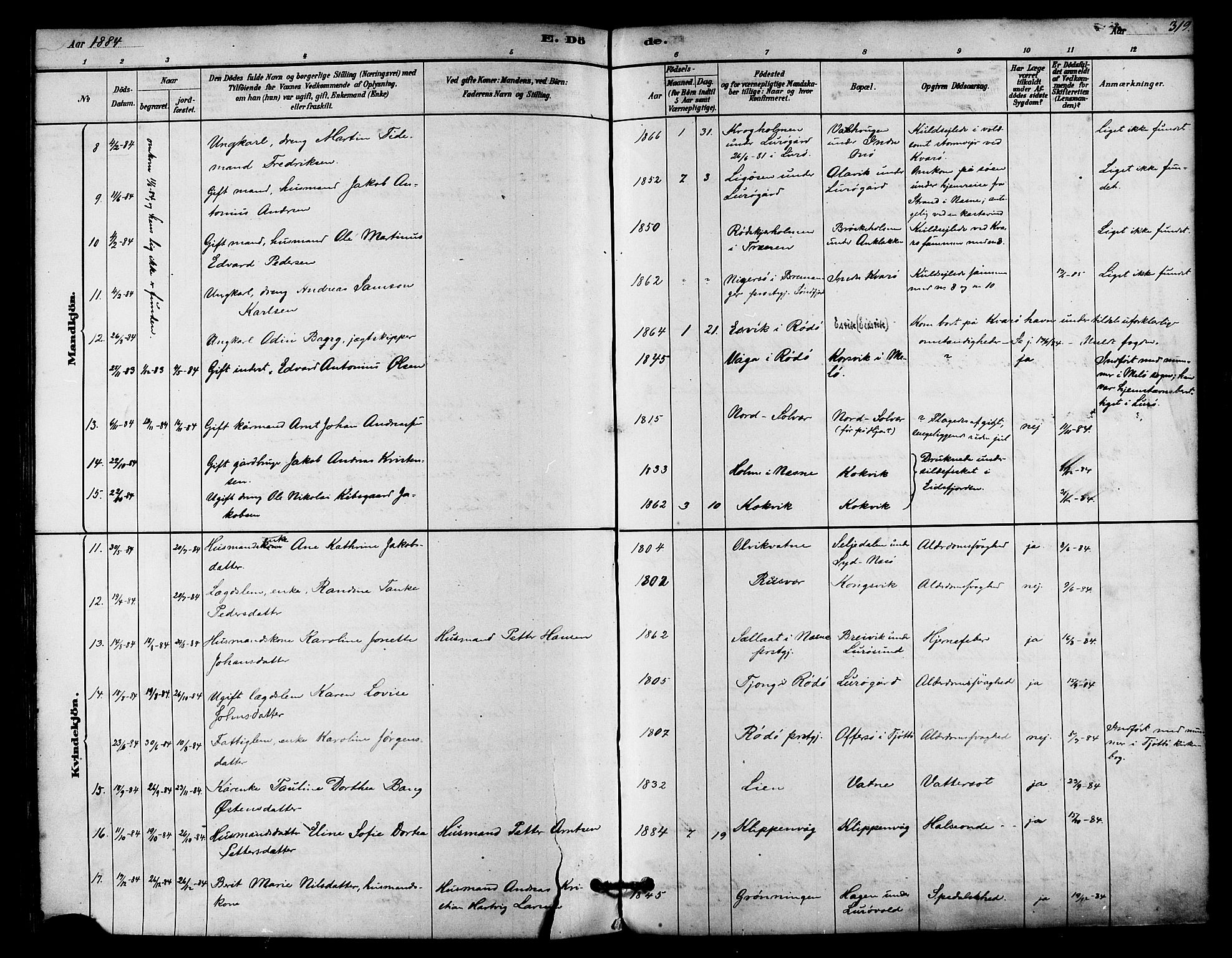 Ministerialprotokoller, klokkerbøker og fødselsregistre - Nordland, SAT/A-1459/839/L0568: Ministerialbok nr. 839A05, 1880-1902, s. 319