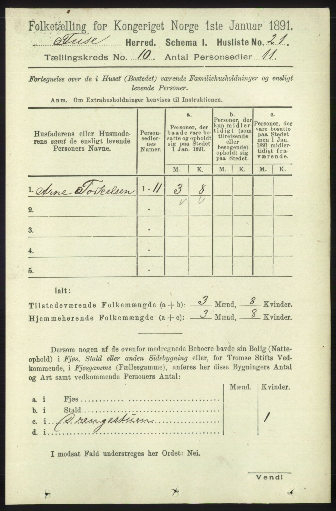 RA, Folketelling 1891 for 1241 Fusa herred, 1891, s. 1907