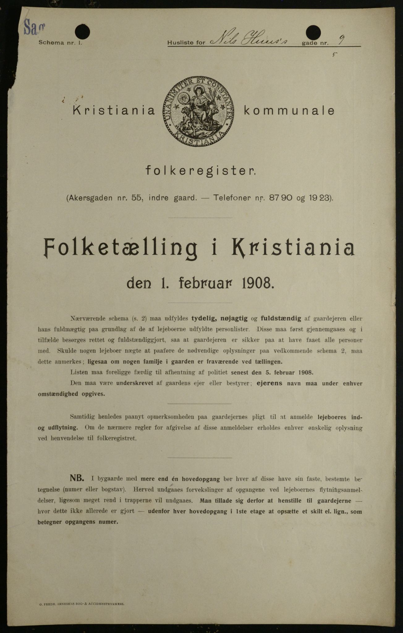 OBA, Kommunal folketelling 1.2.1908 for Kristiania kjøpstad, 1908, s. 63654