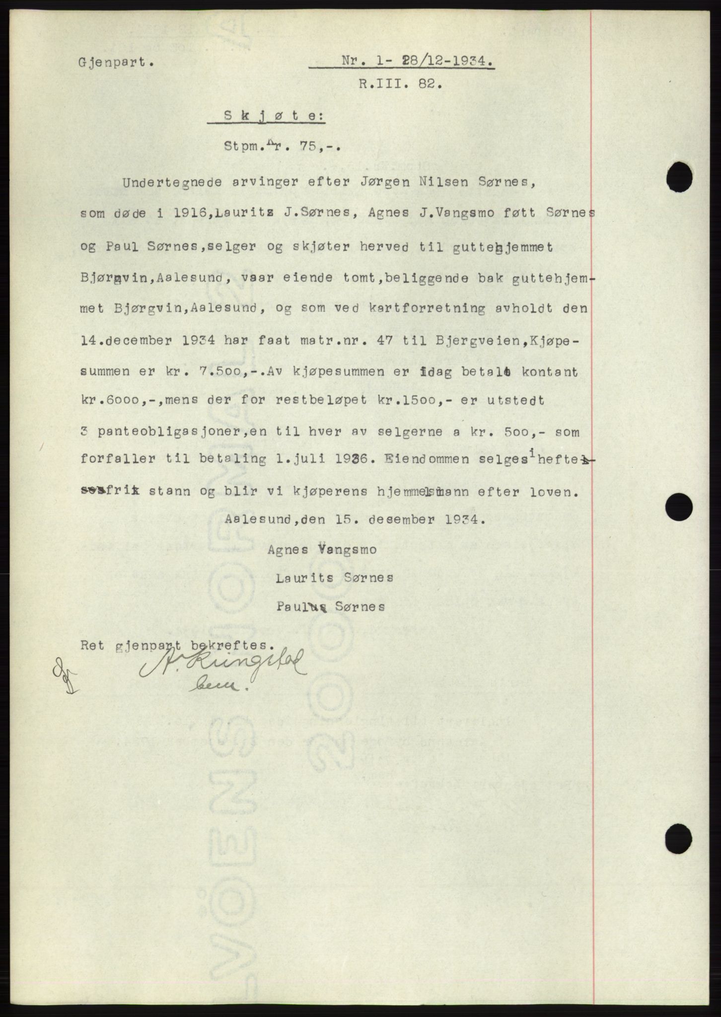 Ålesund byfogd, AV/SAT-A-4384: Pantebok nr. 32, 1934-1935, Tingl.dato: 21.12.1934