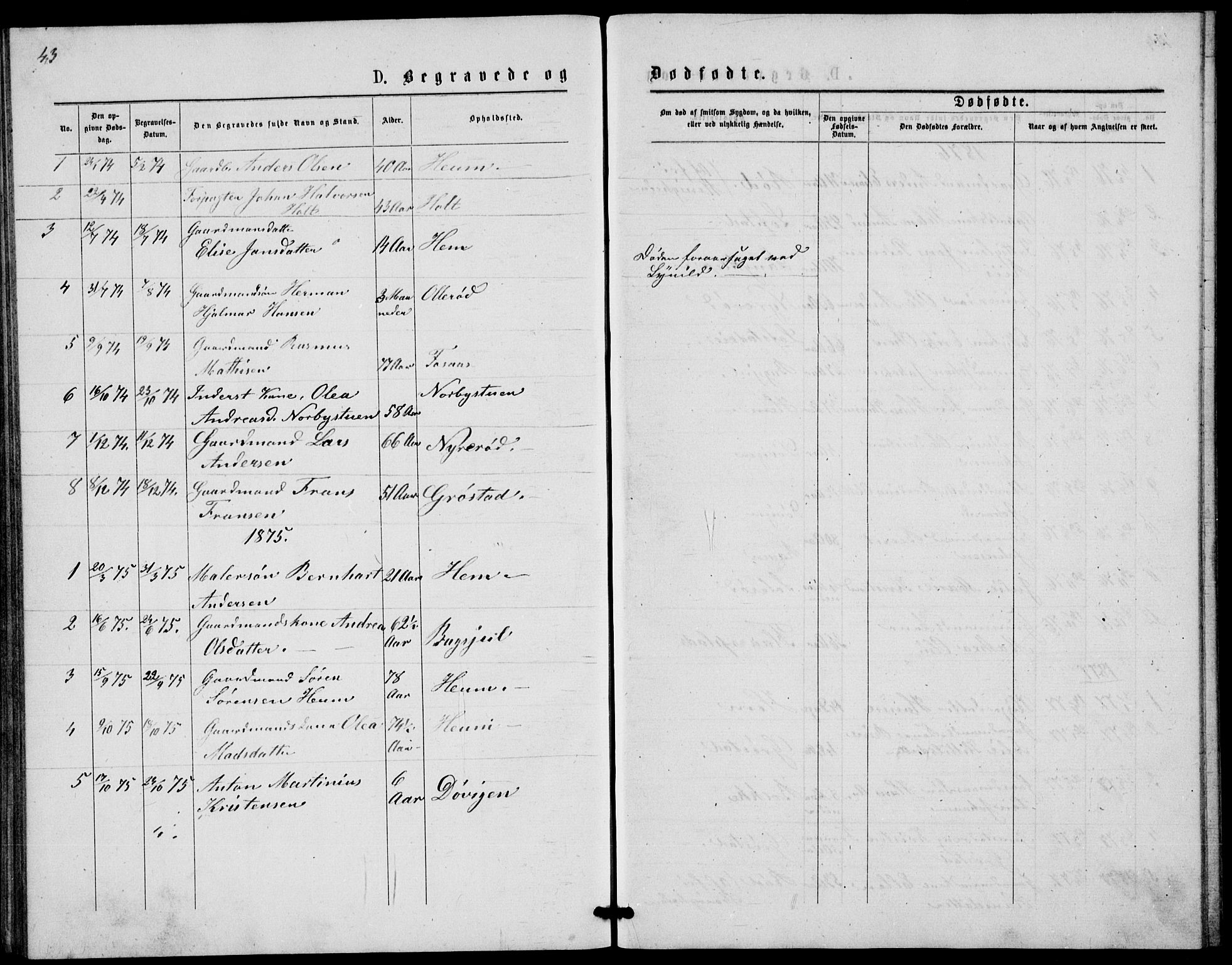 Våle kirkebøker, AV/SAKO-A-334/G/Gb/L0001: Klokkerbok nr. II 1, 1874-1891, s. 43