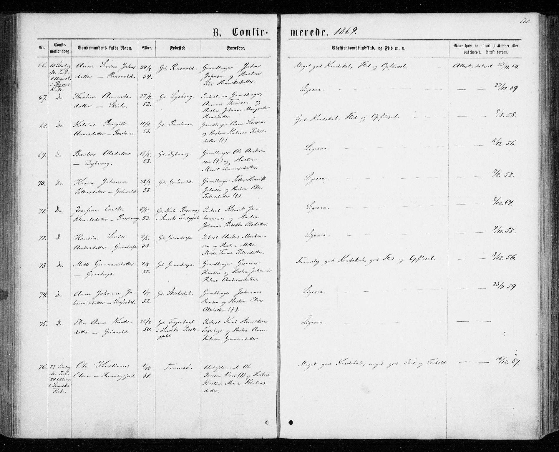 Tranøy sokneprestkontor, AV/SATØ-S-1313/I/Ia/Iaa/L0008kirke: Ministerialbok nr. 8, 1867-1877, s. 160