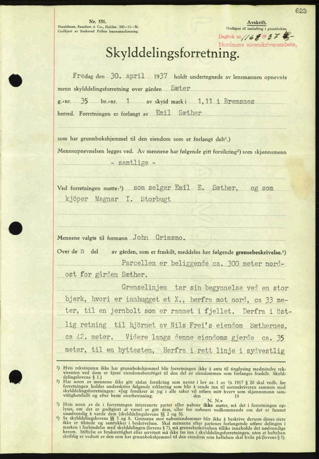 Nordmøre sorenskriveri, SAT/A-4132/1/2/2Ca: Pantebok nr. A81, 1937-1937, Dagboknr: 1168/1937