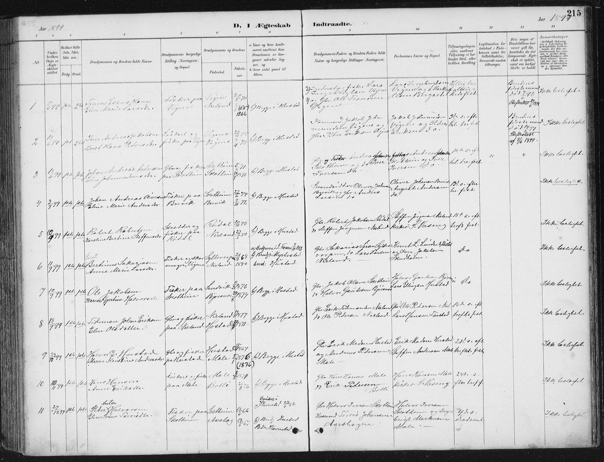 Ministerialprotokoller, klokkerbøker og fødselsregistre - Møre og Romsdal, SAT/A-1454/567/L0783: Klokkerbok nr. 567C03, 1887-1903, s. 215