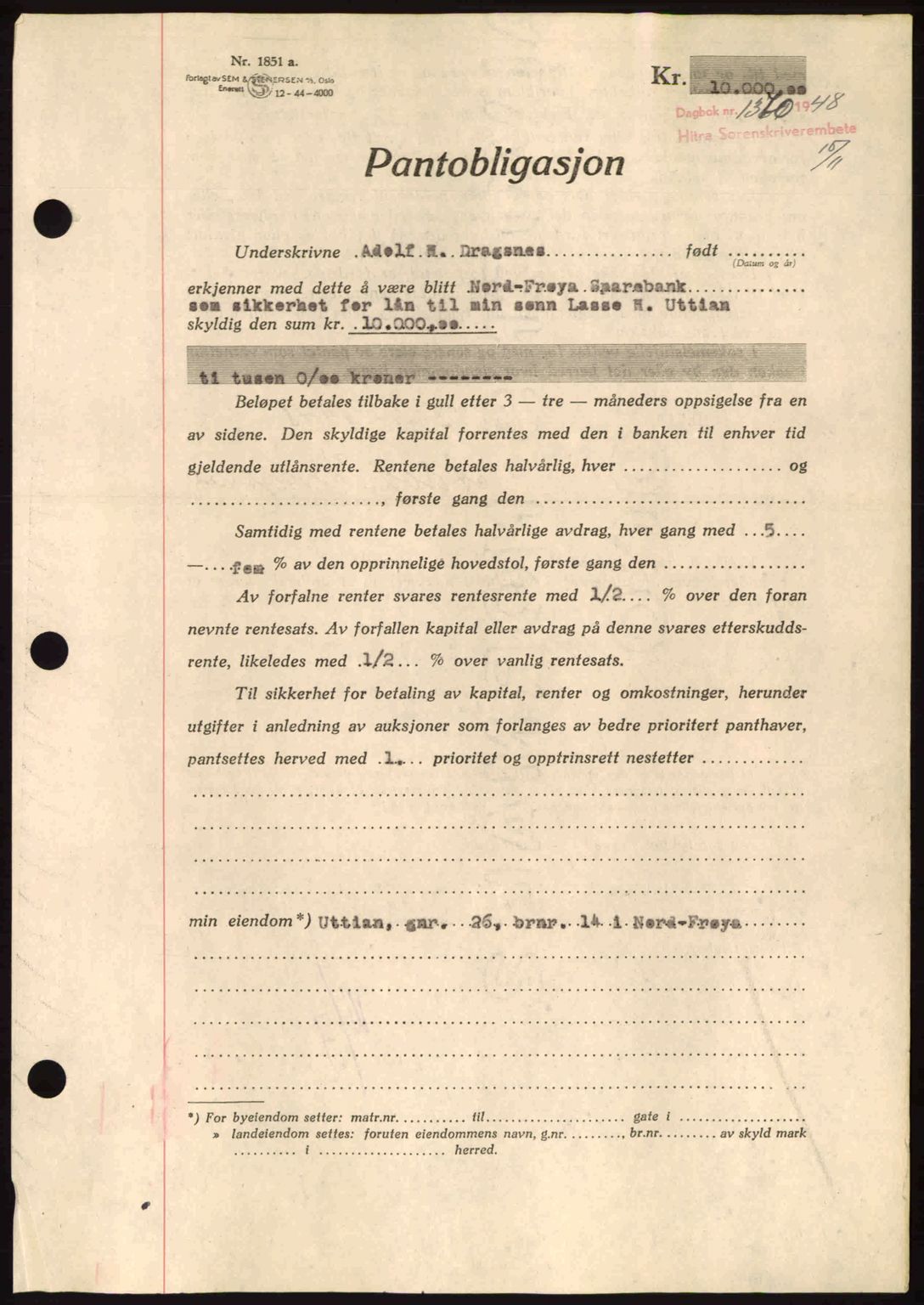 Hitra sorenskriveri, AV/SAT-A-0018/2/2C/2Ca: Pantebok nr. B1, 1939-1949, Dagboknr: 1370/1948