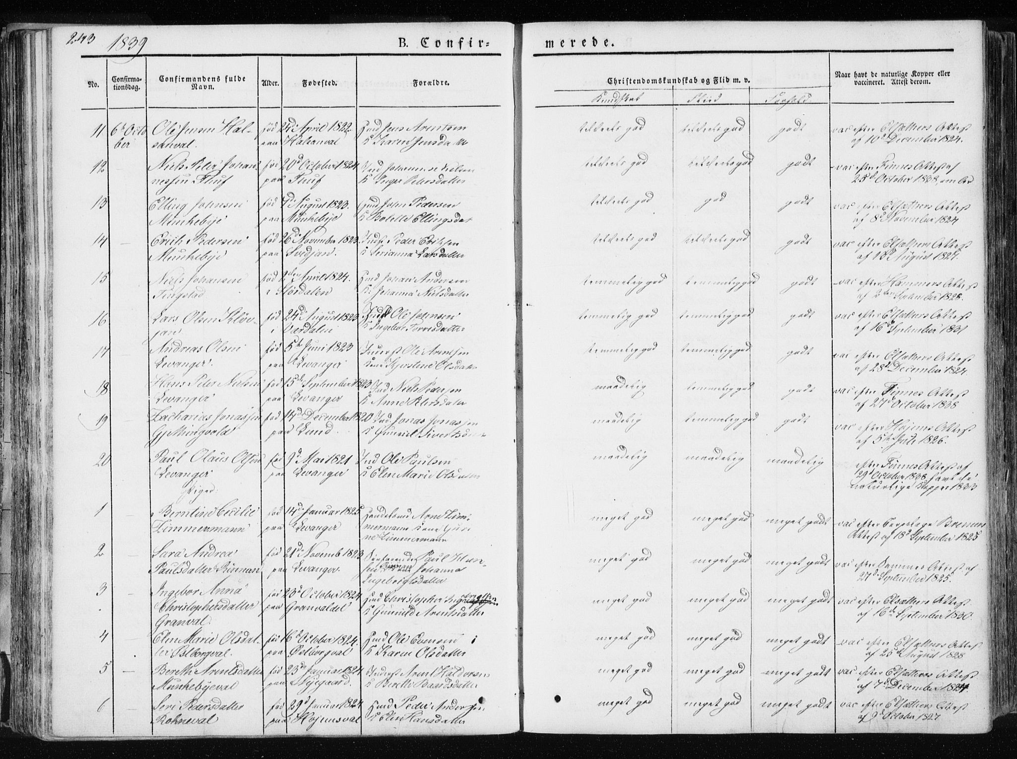Ministerialprotokoller, klokkerbøker og fødselsregistre - Nord-Trøndelag, SAT/A-1458/717/L0154: Ministerialbok nr. 717A06 /1, 1836-1849, s. 243