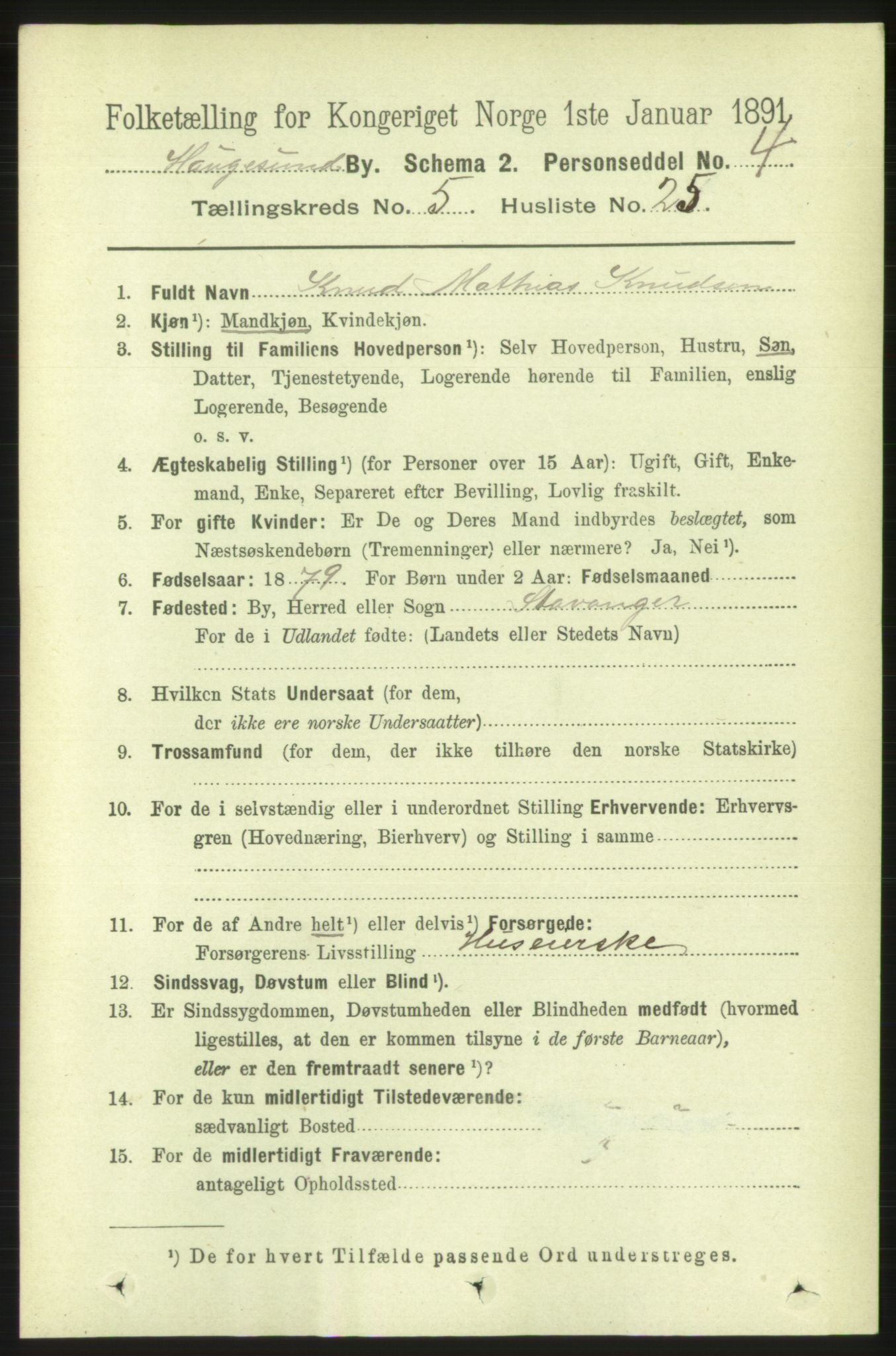 RA, Folketelling 1891 for 1106 Haugesund kjøpstad, 1891, s. 2434