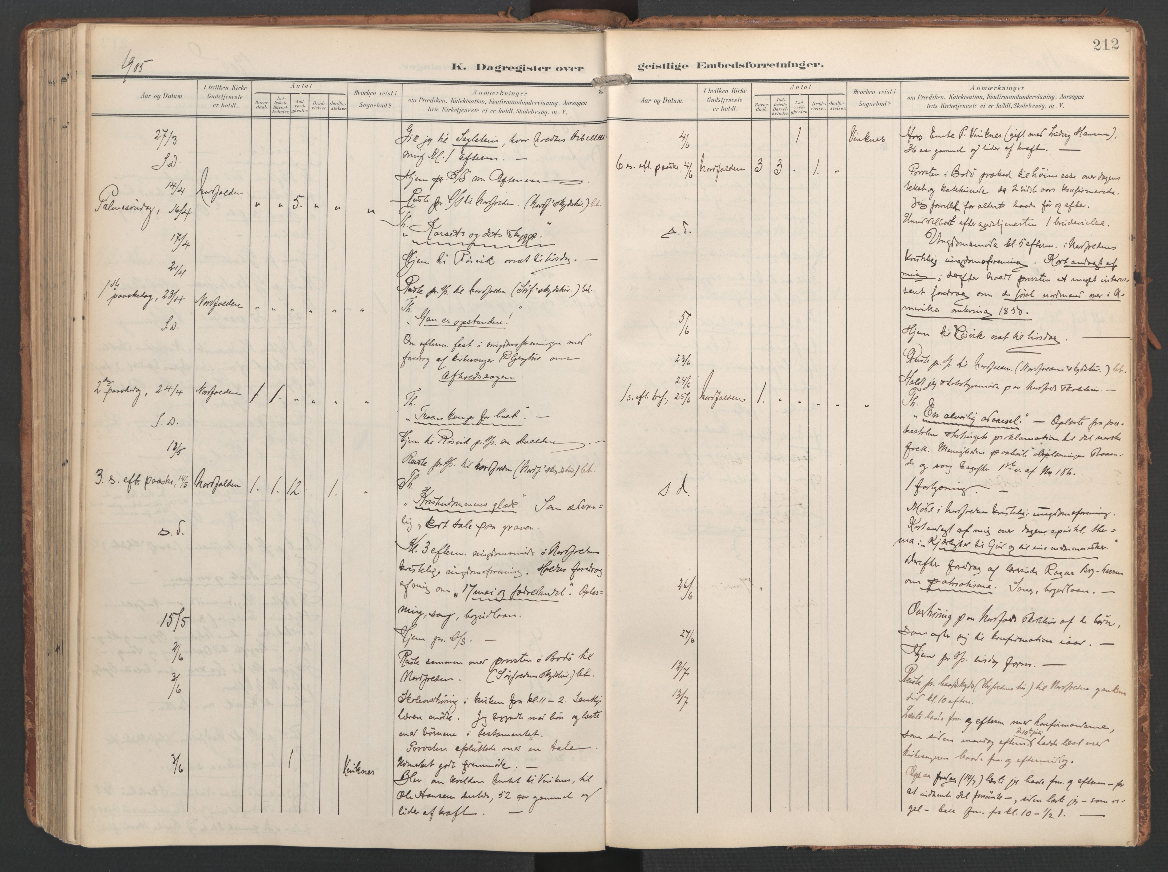 Ministerialprotokoller, klokkerbøker og fødselsregistre - Nordland, AV/SAT-A-1459/858/L0832: Ministerialbok nr. 858A02, 1902-1915, s. 212