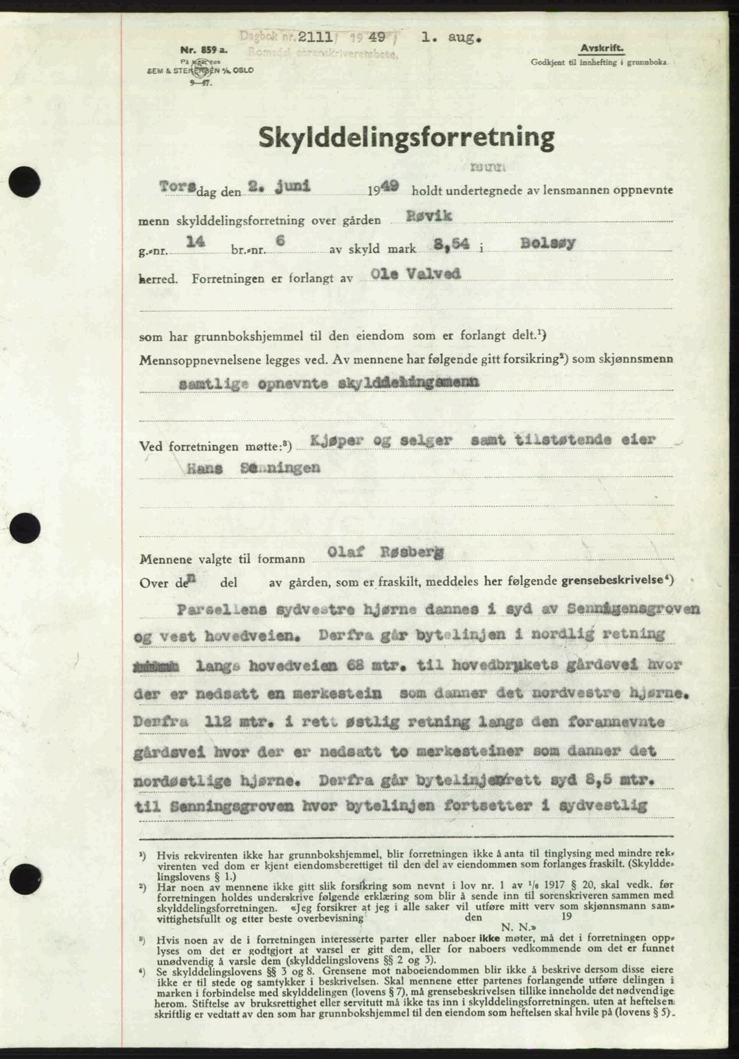 Romsdal sorenskriveri, AV/SAT-A-4149/1/2/2C: Pantebok nr. A30, 1949-1949, Dagboknr: 2111/1949