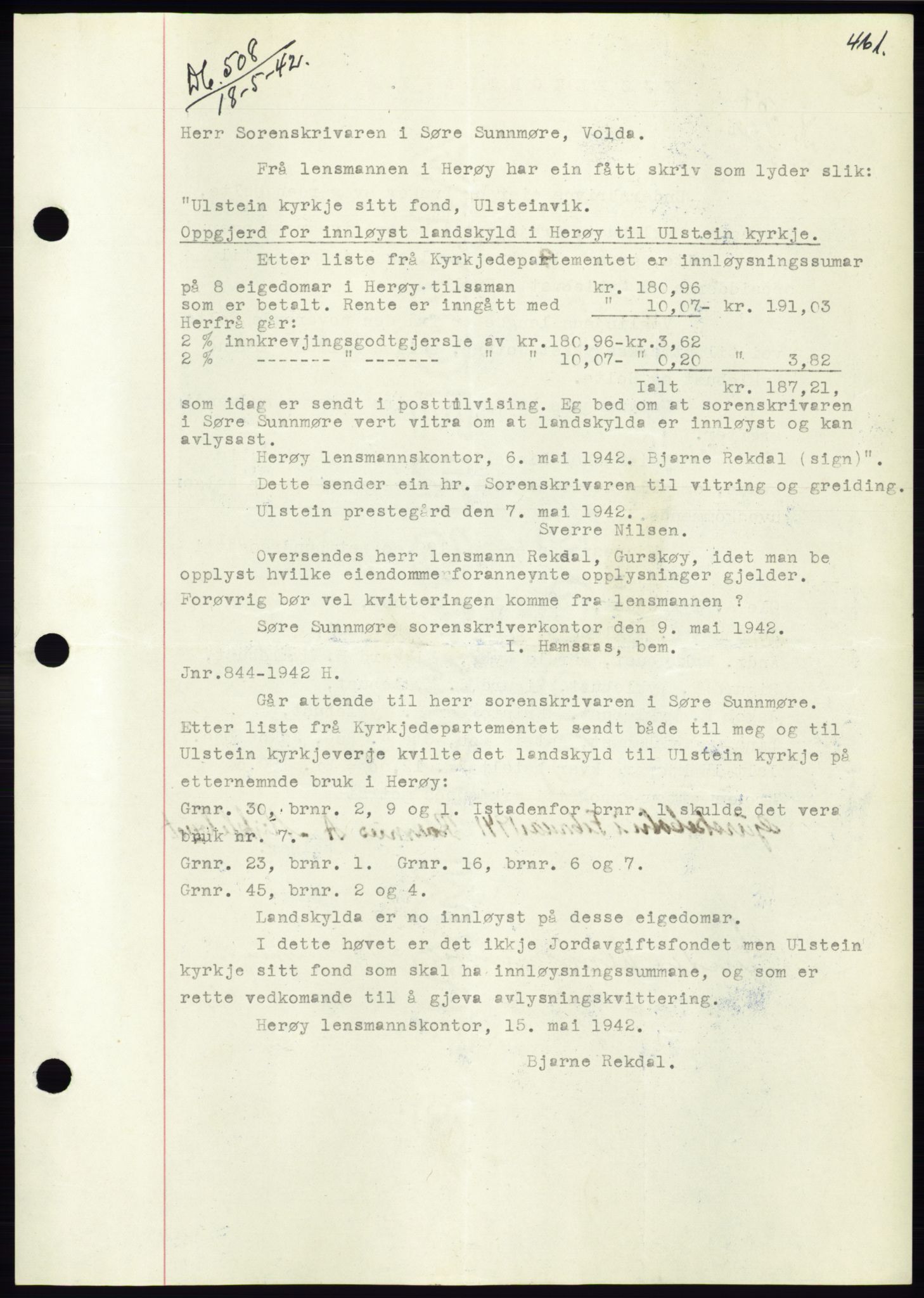 Søre Sunnmøre sorenskriveri, SAT/A-4122/1/2/2C/L0073: Pantebok nr. 67, 1941-1942, Dagboknr: 508/1942