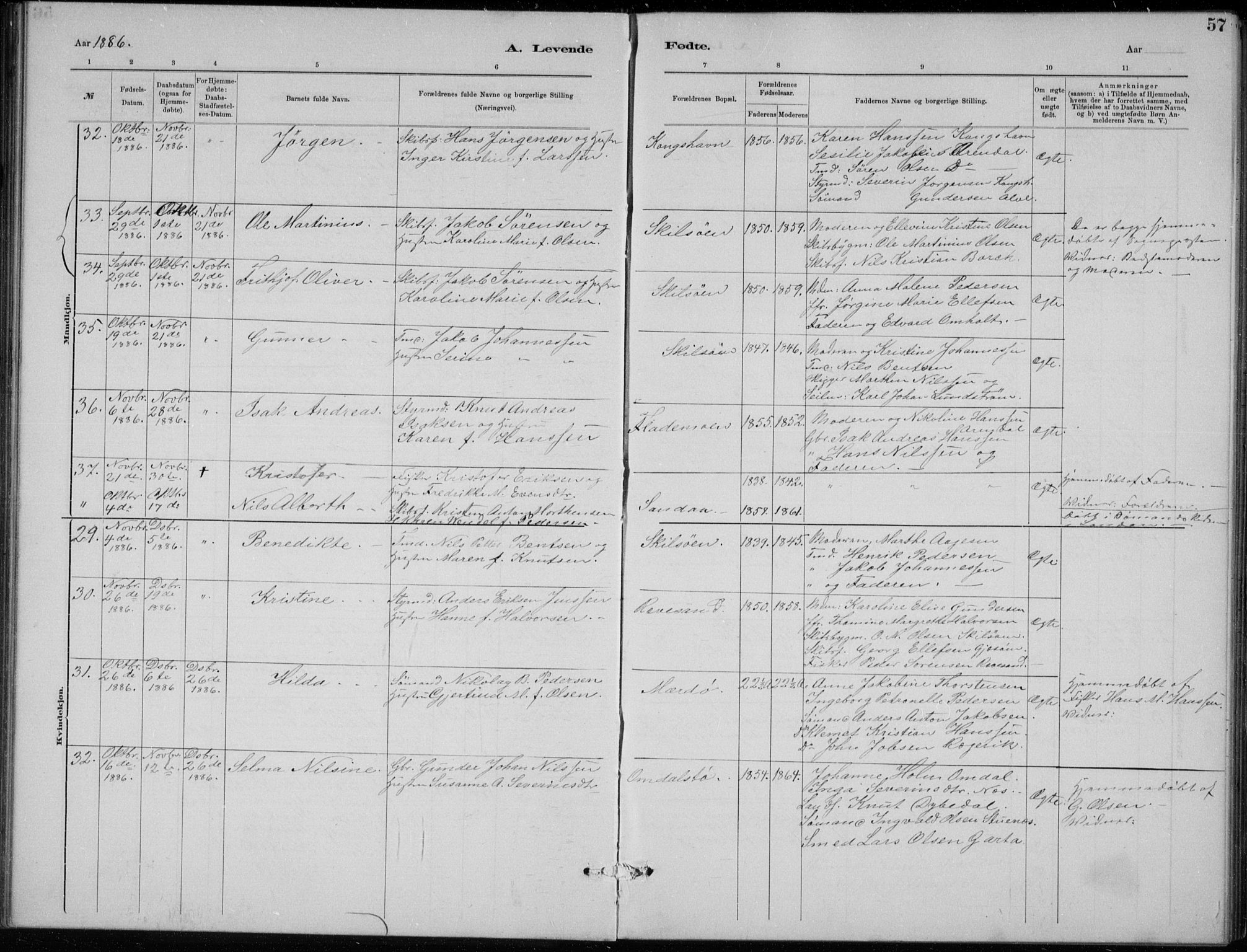Tromøy sokneprestkontor, AV/SAK-1111-0041/F/Fb/L0005: Klokkerbok nr. B 5, 1877-1891, s. 57