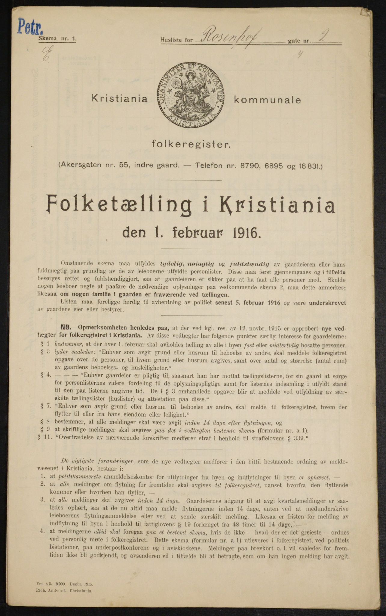 OBA, Kommunal folketelling 1.2.1916 for Kristiania, 1916, s. 85833