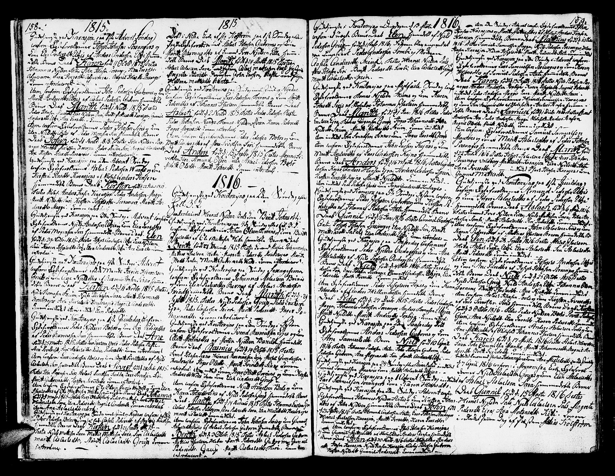 Kistrand/Porsanger sokneprestembete, AV/SATØ-S-1351/H/Ha/L0009.kirke: Ministerialbok nr. 9, 1805-1821, s. 158-159